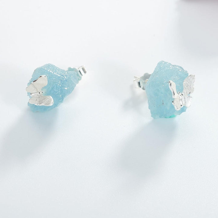 Aquamarine Butterfly Stud Earrings