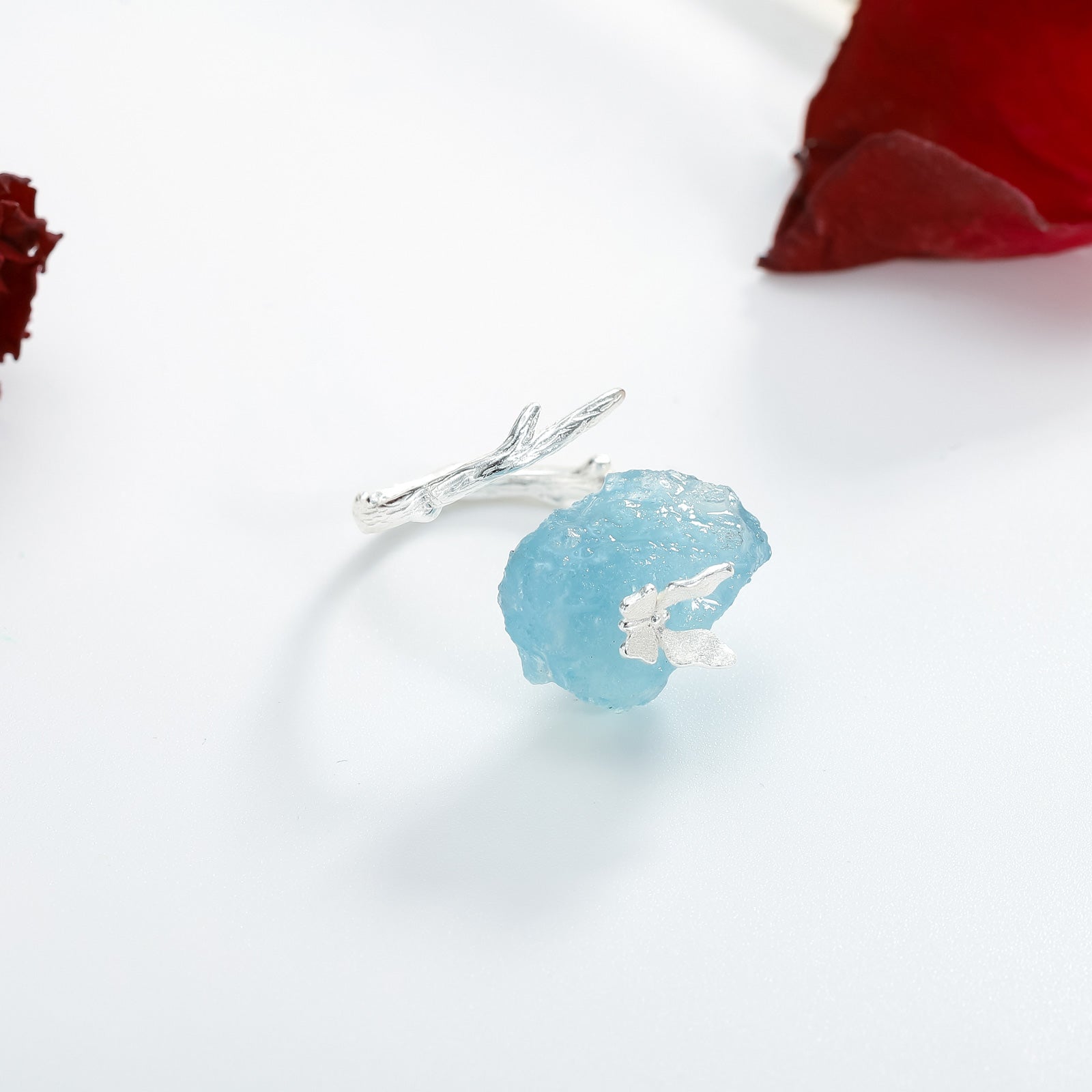 Aquamarine Butterfly Ring for Woman