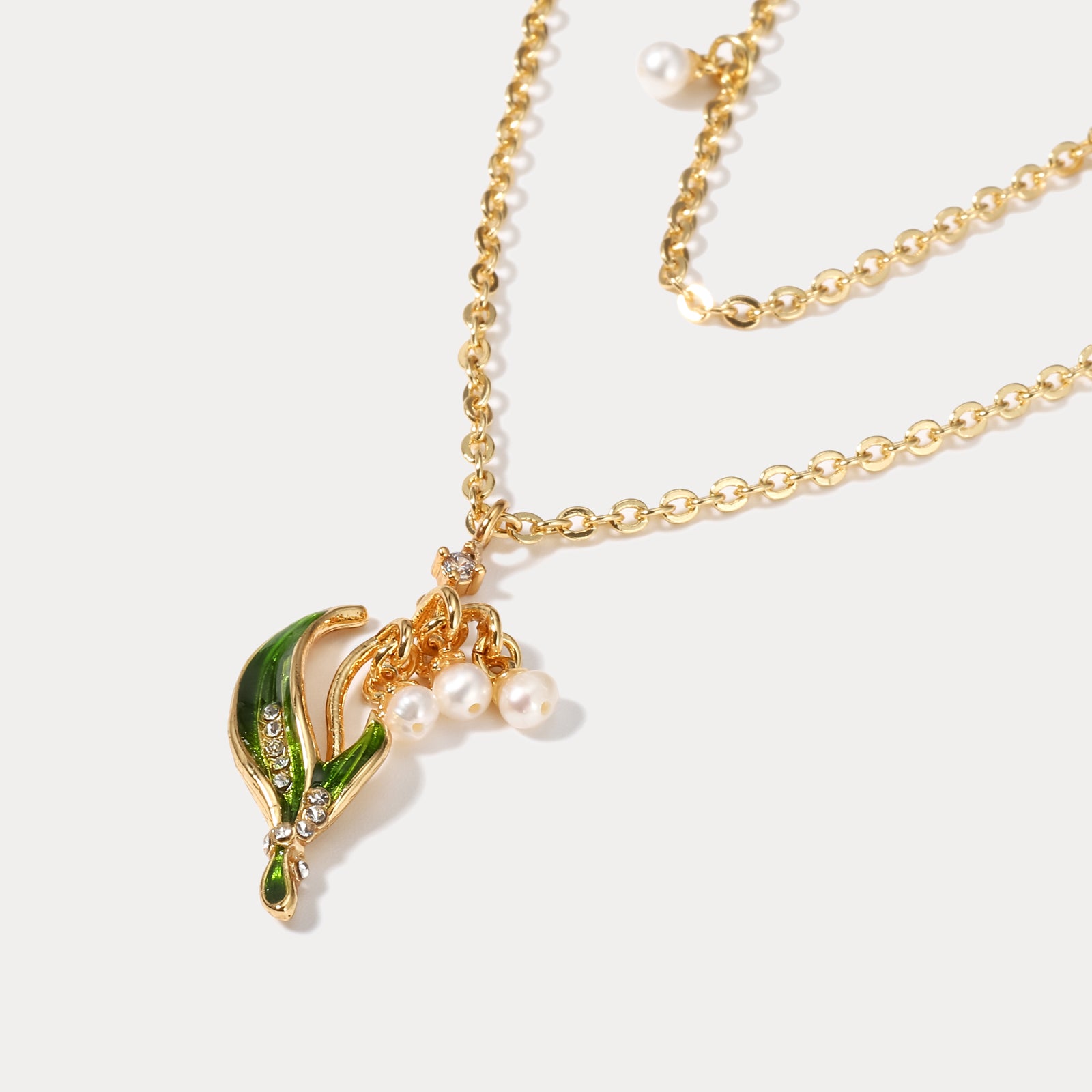 Lily Of The Valley Pearl Enamel Necklace