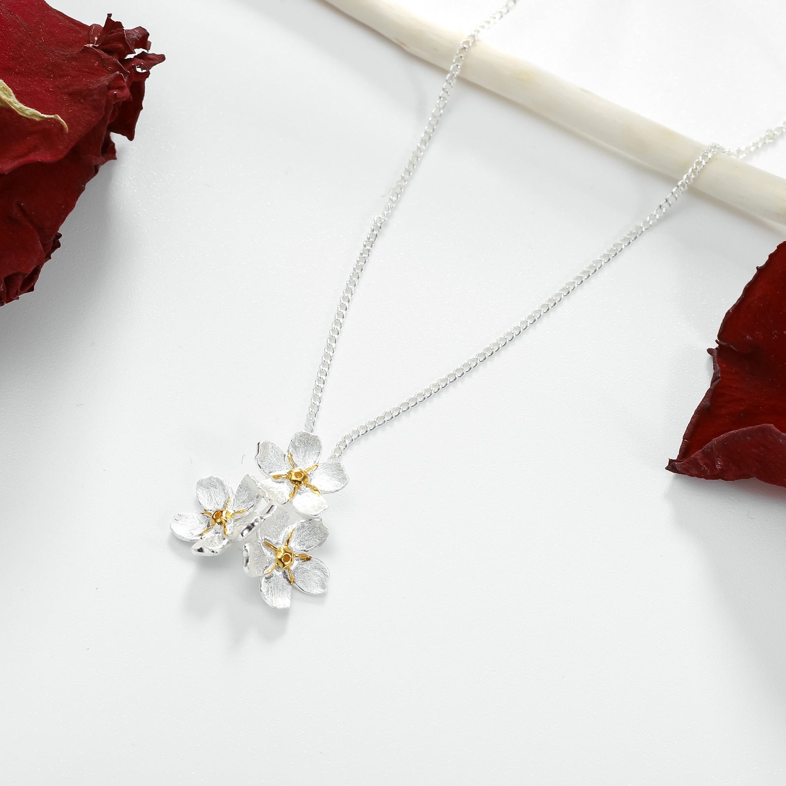Forget-Me-Not Flowers Silver Necklace