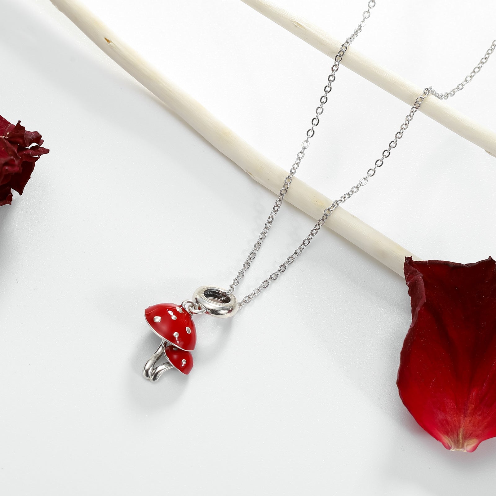 Red Mushroom Silver Necklace