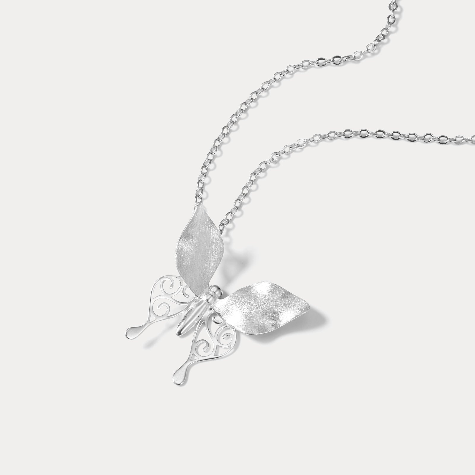 Silver Hollow Butterfly Necklace