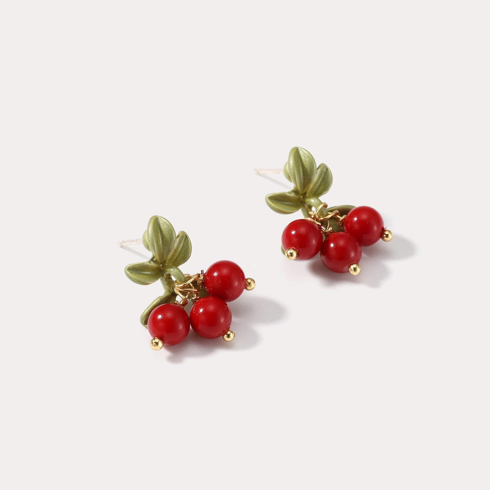 Cranberry Leaves Stud Earrings