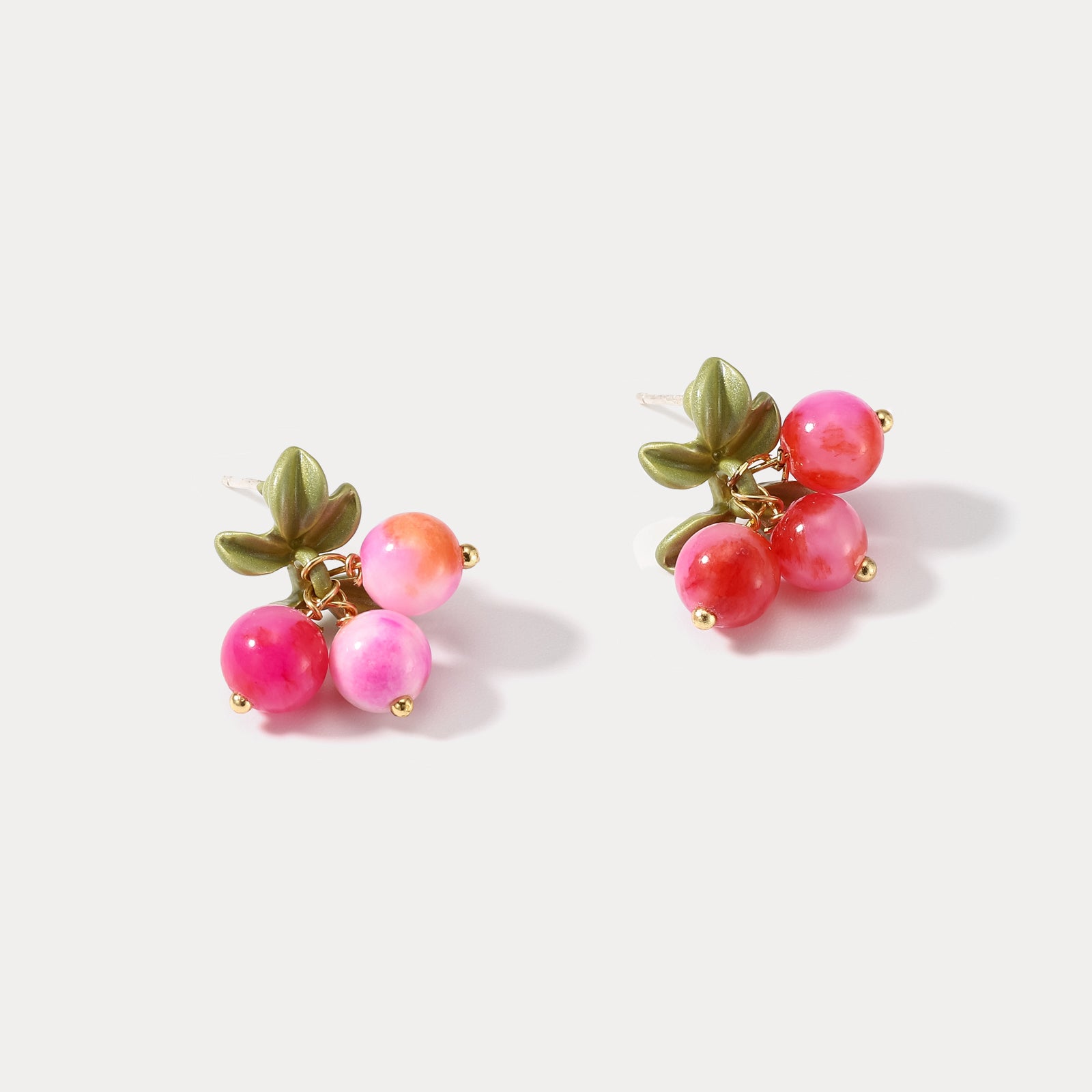 Pink Berry Earrings Leaves Jewelry