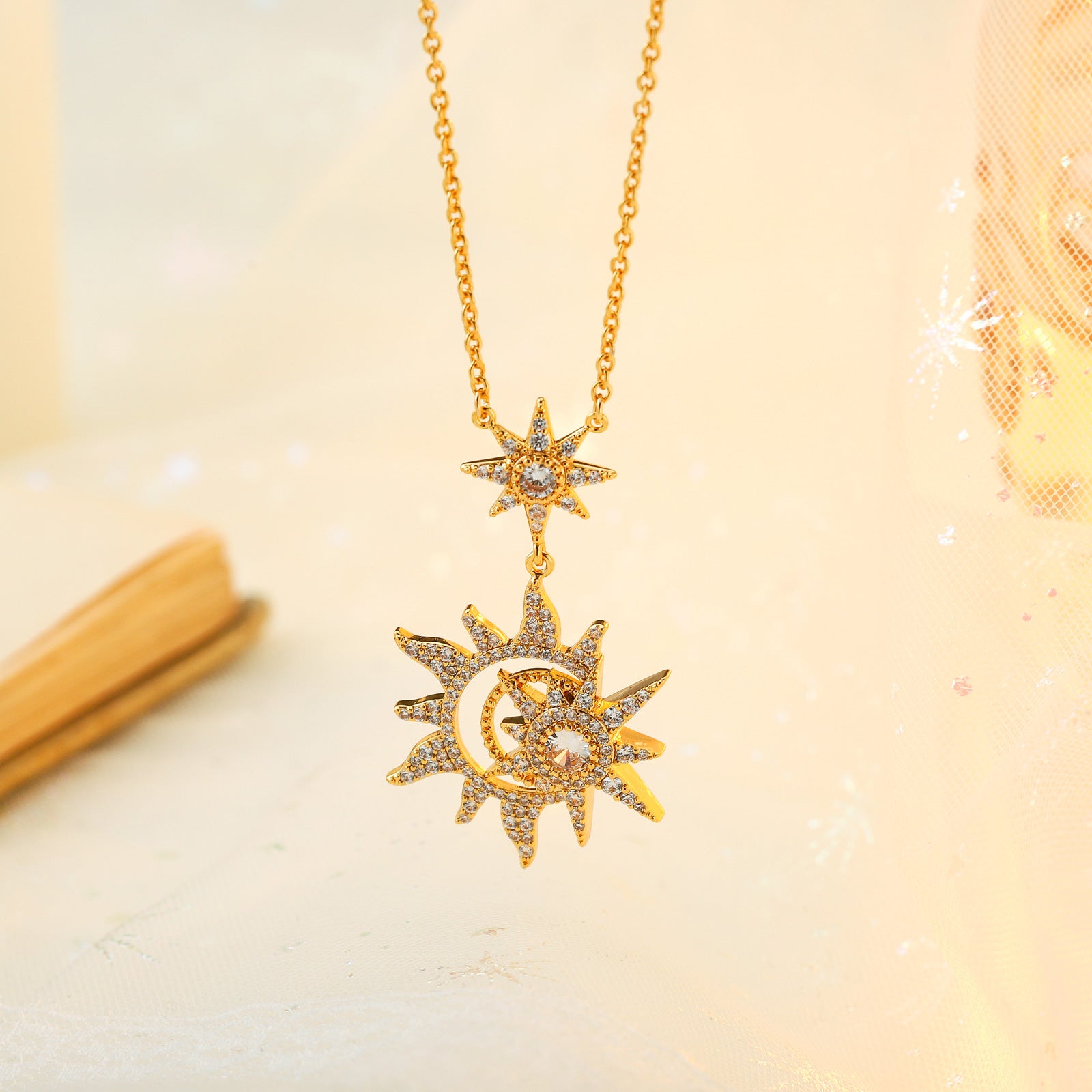 Crescent Moon And Starburst Necklace