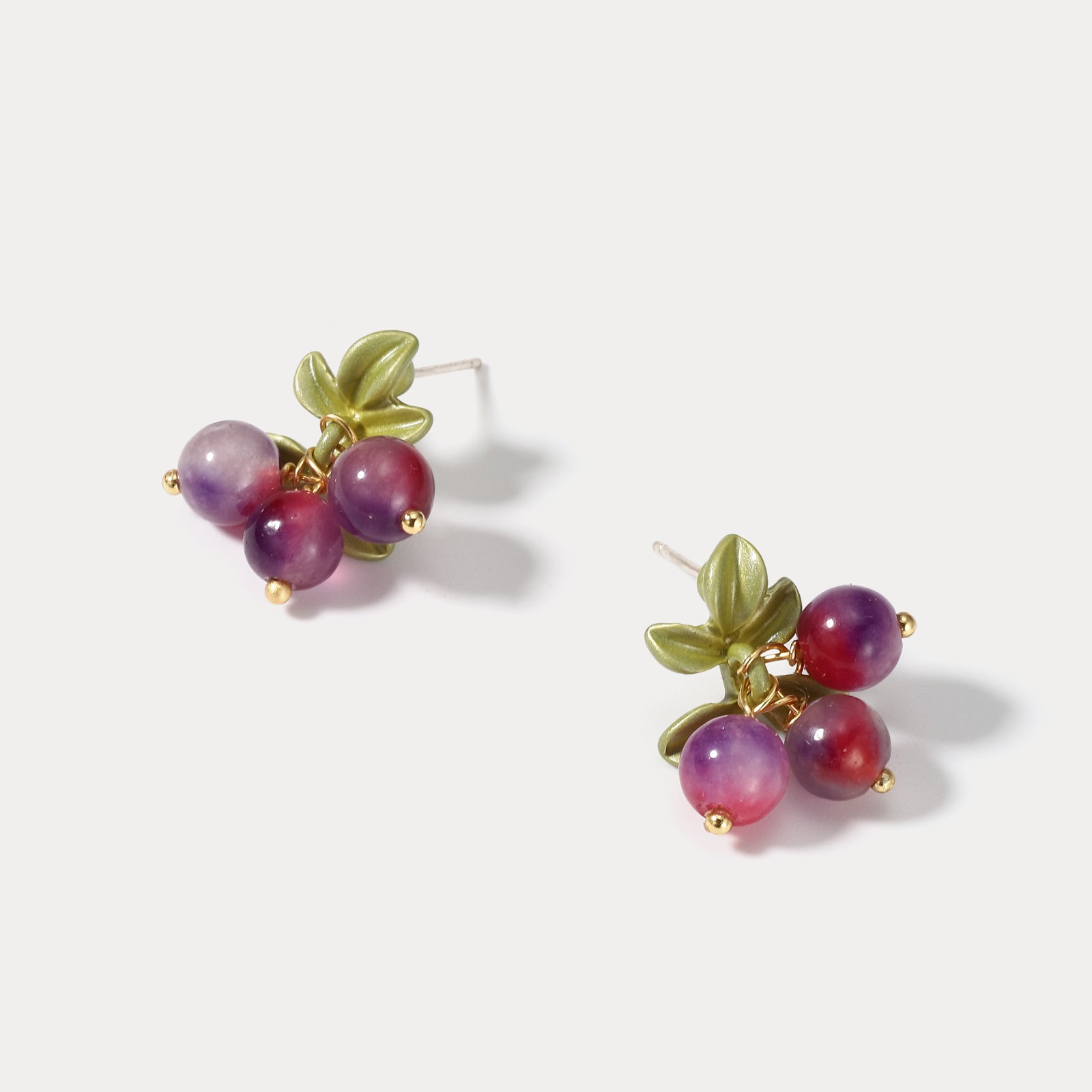 Purple Berry Stud Agate Leaf Earrings