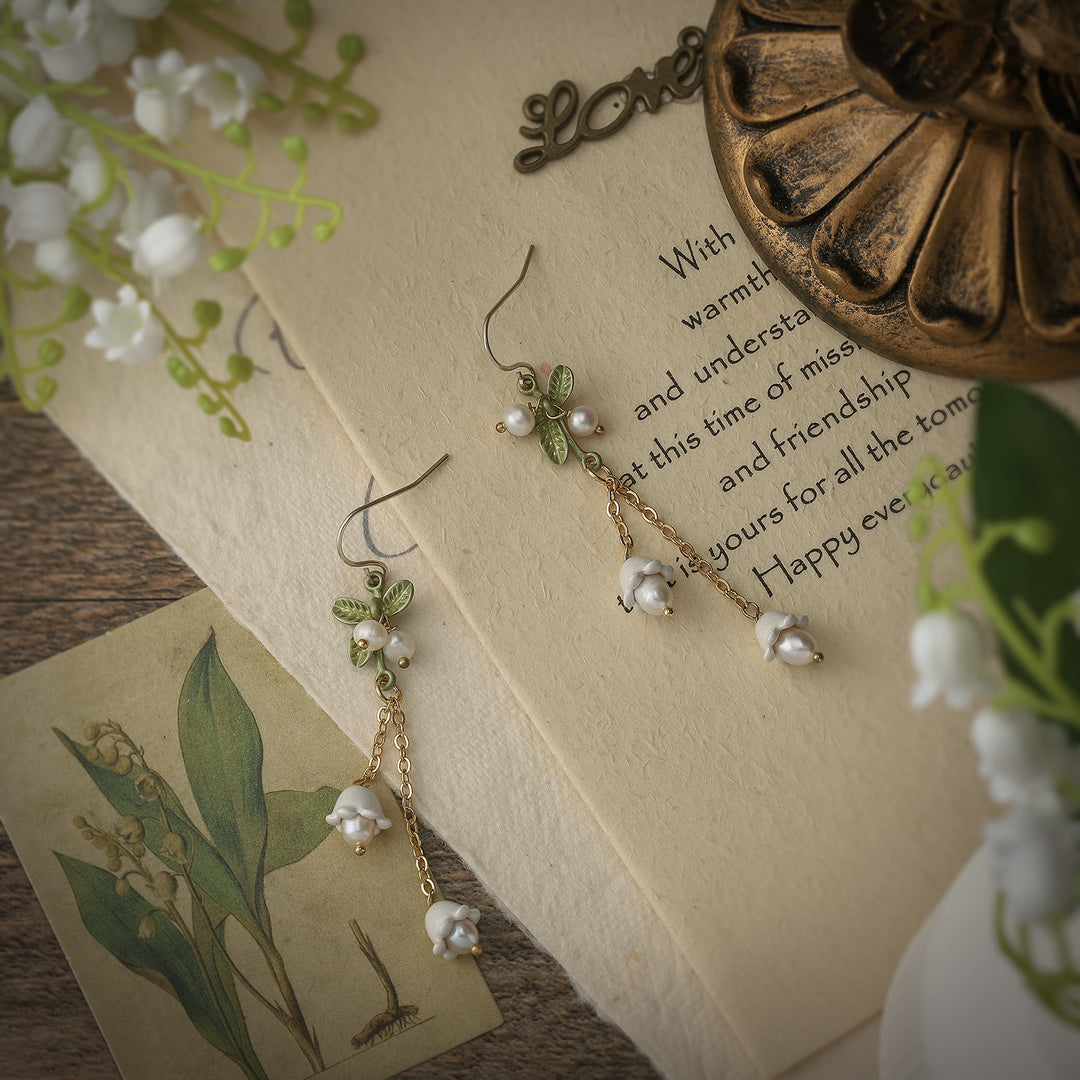 Selenichast Lily of The Valley Earrings, Bell Orchid Dangle