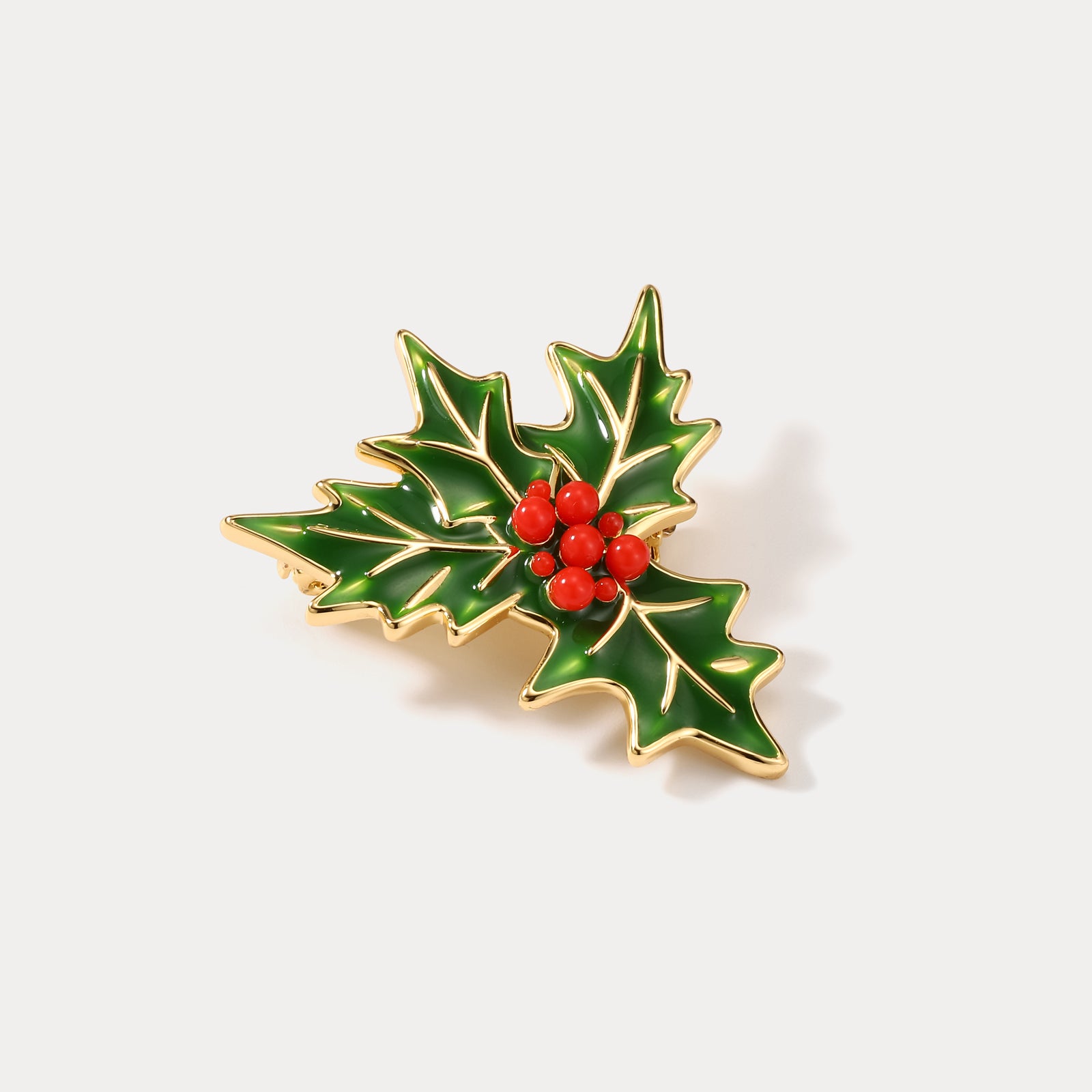 Antique Merry Christmas Holly Brooch