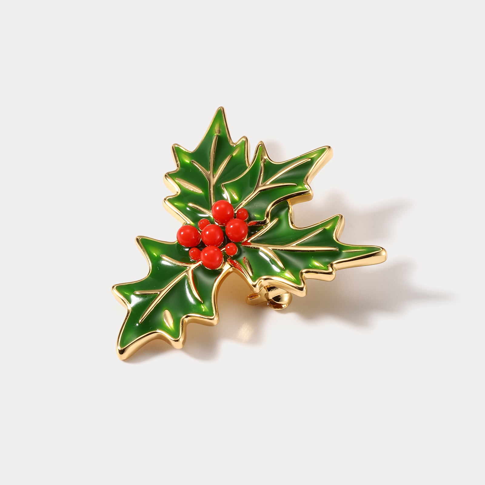 Merry Christmas Holly Brooch for Women