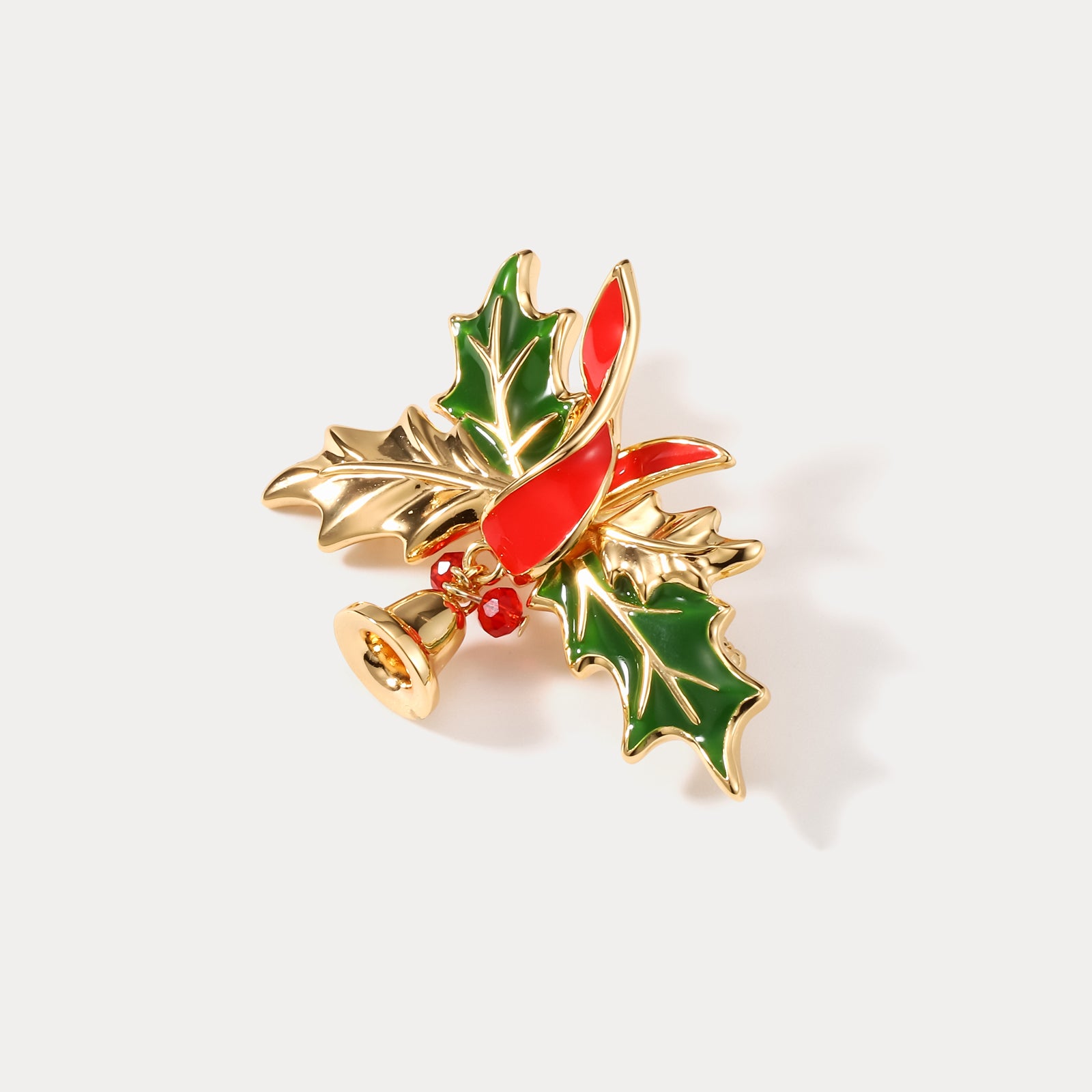 Christmas Holly Bell Brooch for Women