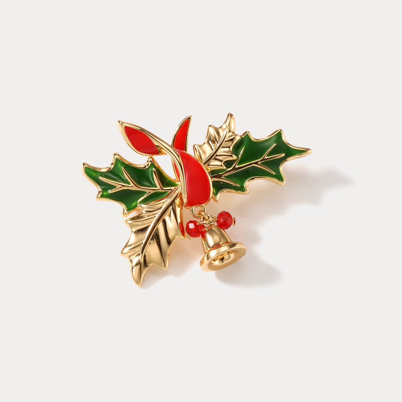 Christmas Holly Bell Brooch Pin