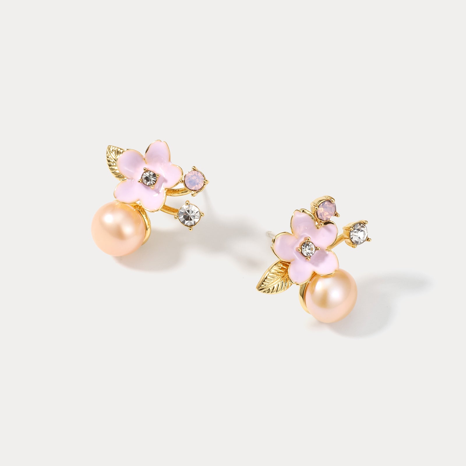 Sakura Pearl Diamond Stud Stylish Earrings Jewelry