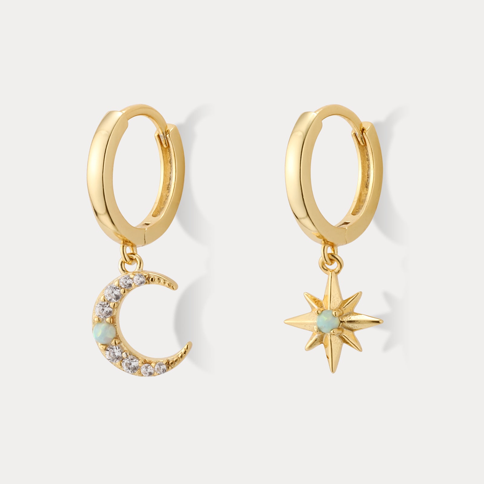 Selenichast Opal Crescent Star Dangle Earrings