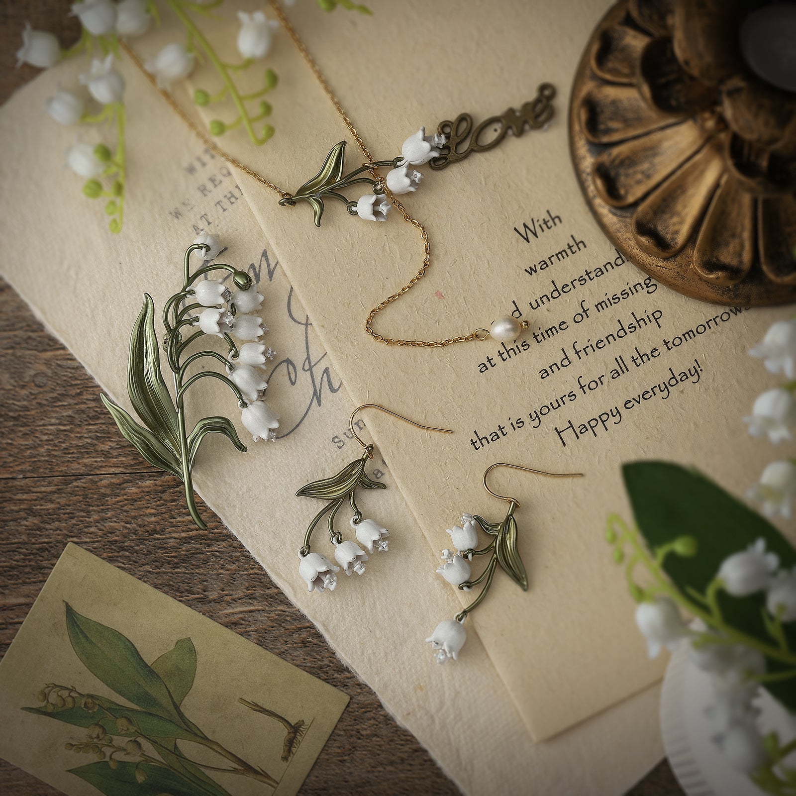 Lily Of The Valley Enamel Jewelry Set