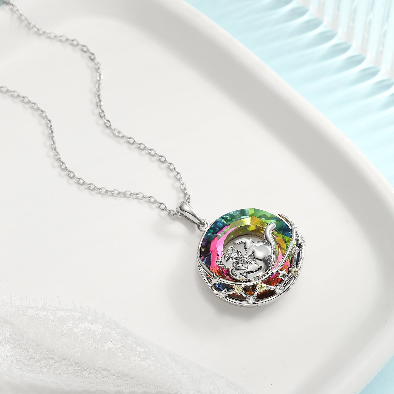 Rolling Cat On the Moon Celestial Necklace 
