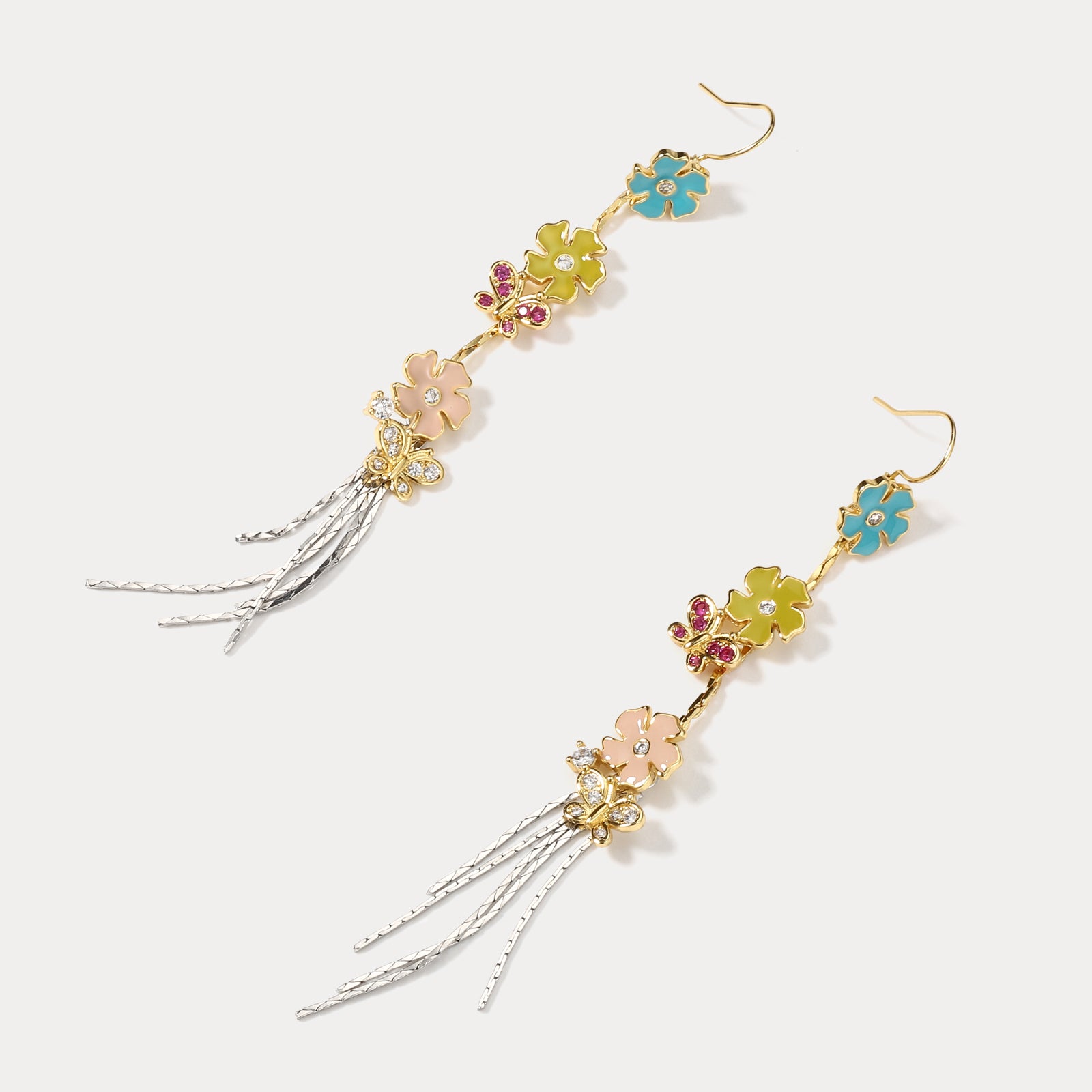 Flower Butterfly Gold Diamond Earrings