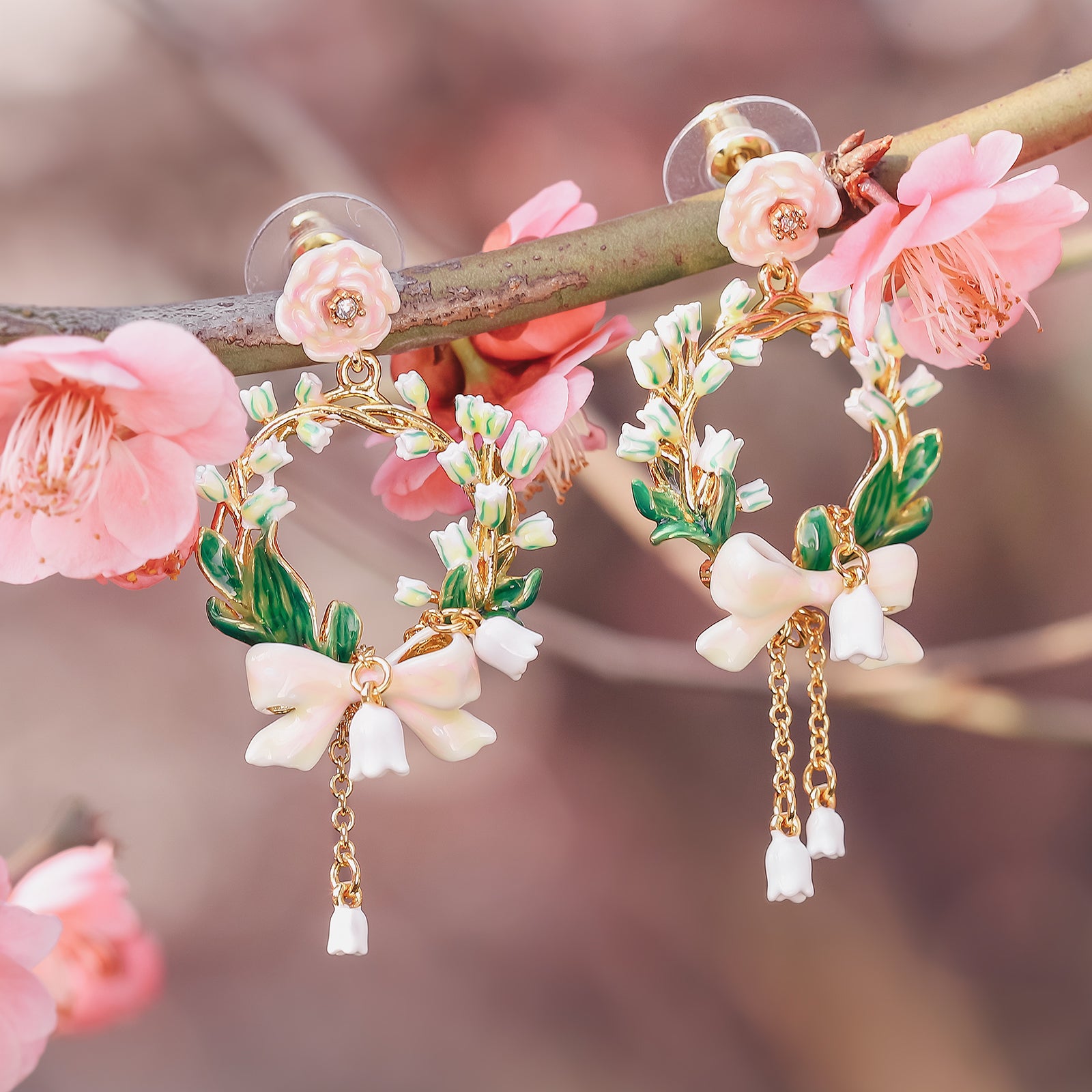 Lily Of The Valley Bow Spring Floral Earrings