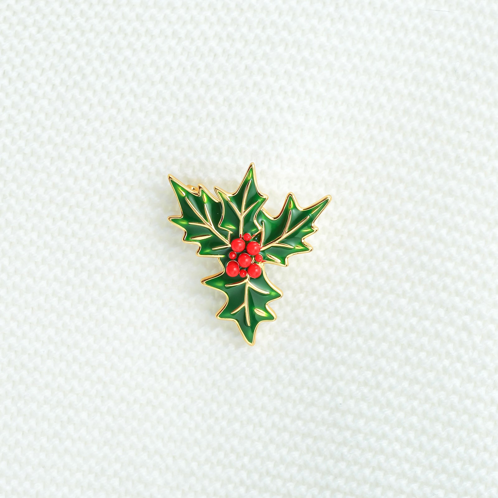 Merry Christmas Holly Brooch for Sweater