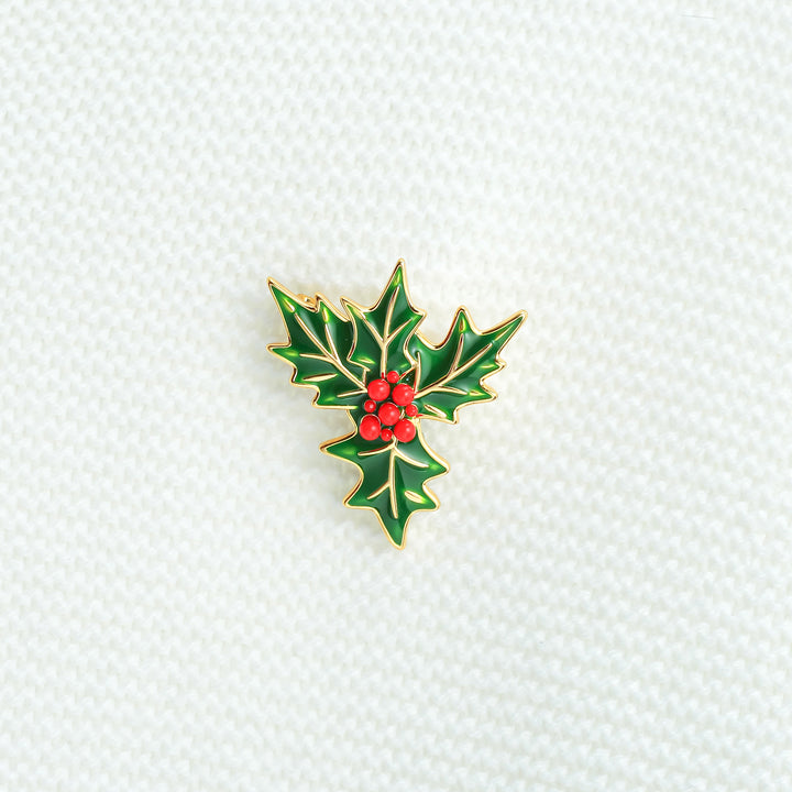 Merry Christmas Holly Brooch for Sweater