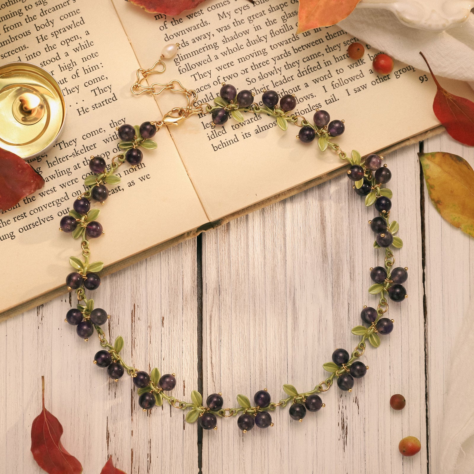 Purple Beautyberry Natural Stone Necklace