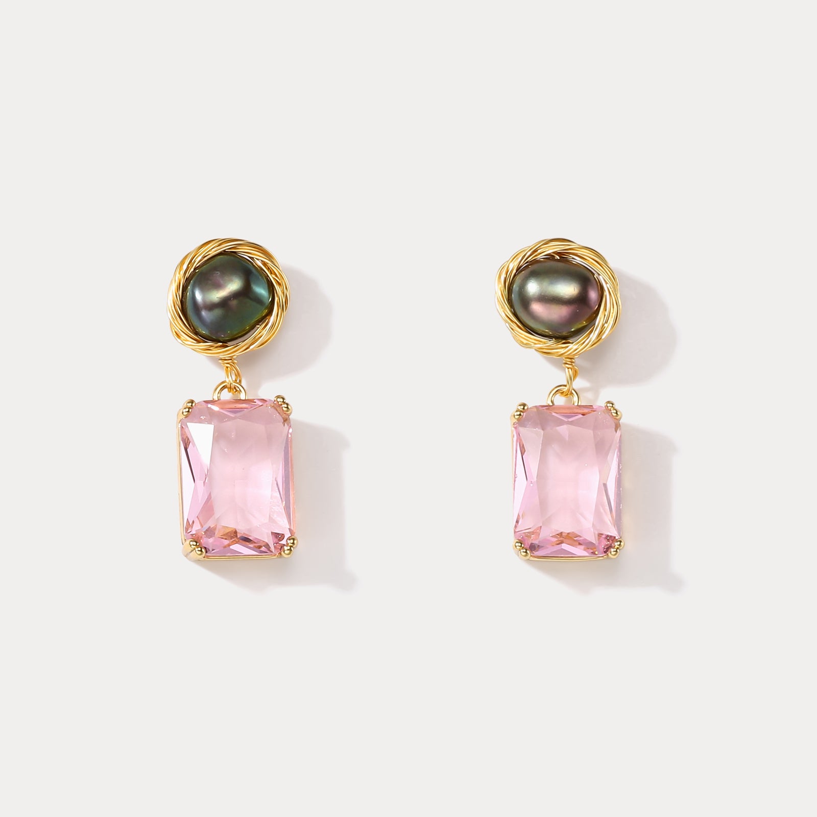 Selenichast Pink Rectangle Pearl Earrings