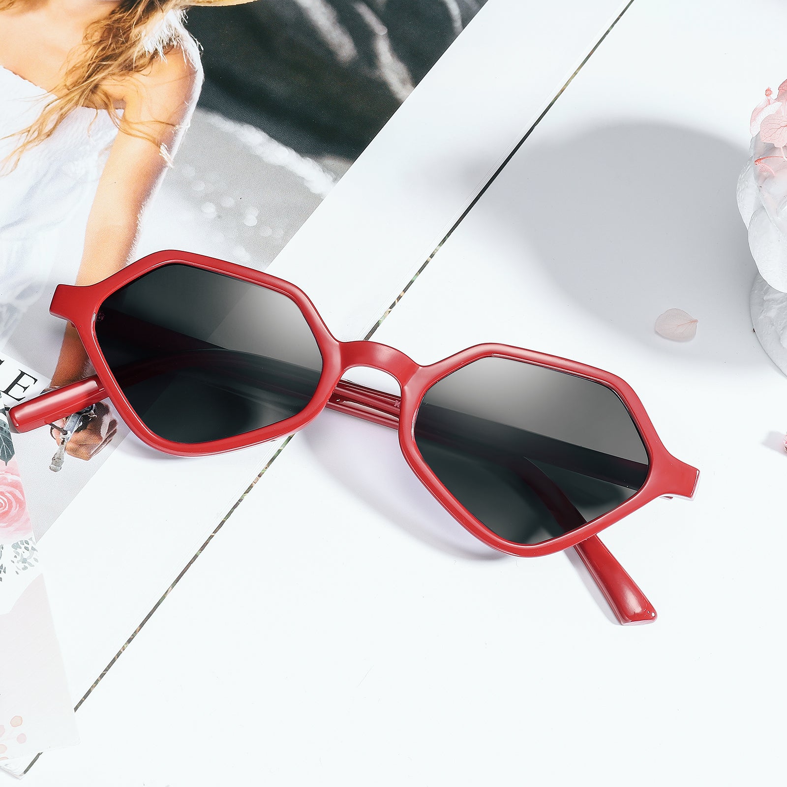 Red Polygonal Sunglasses