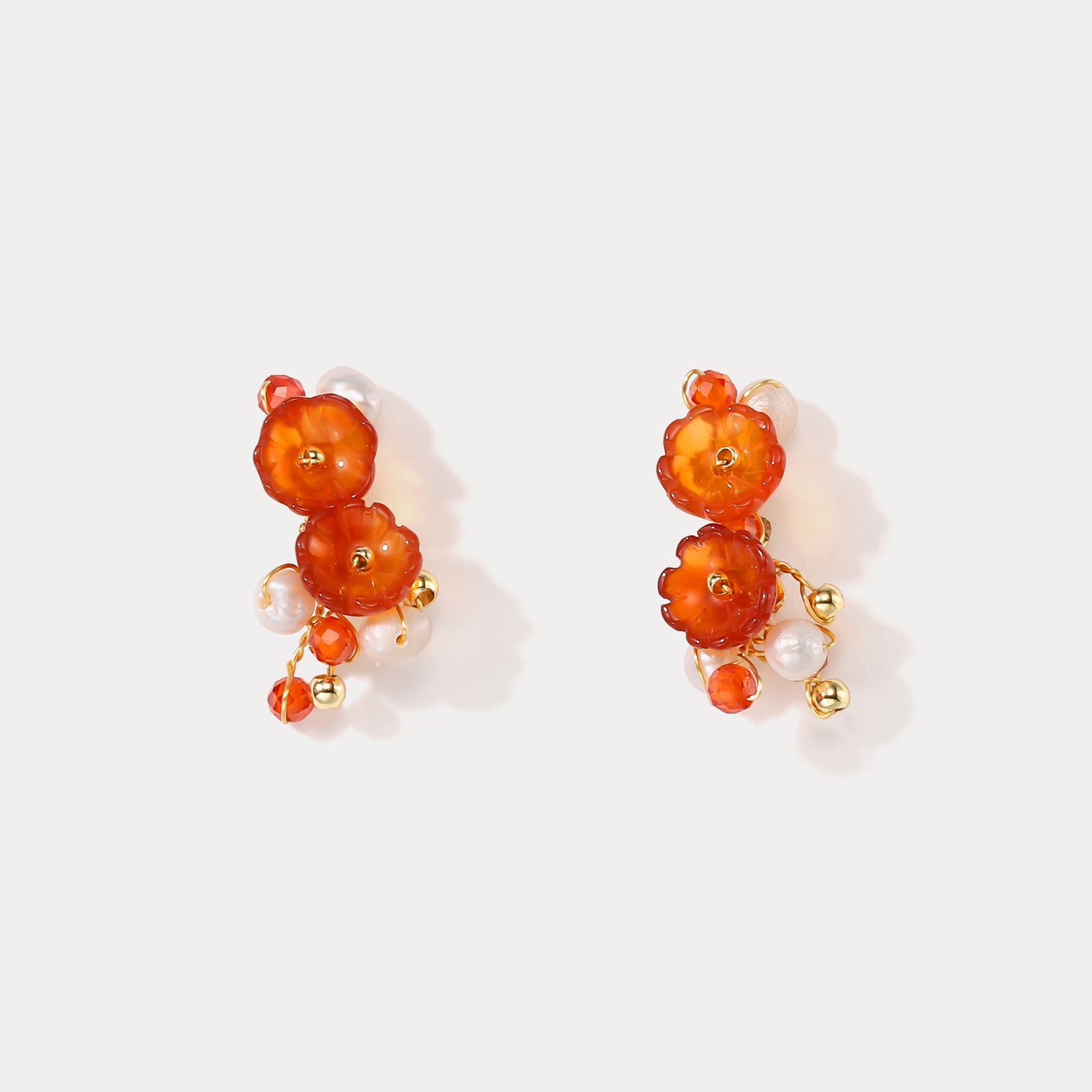 Selenichast Orange Flower Pearl Earrings