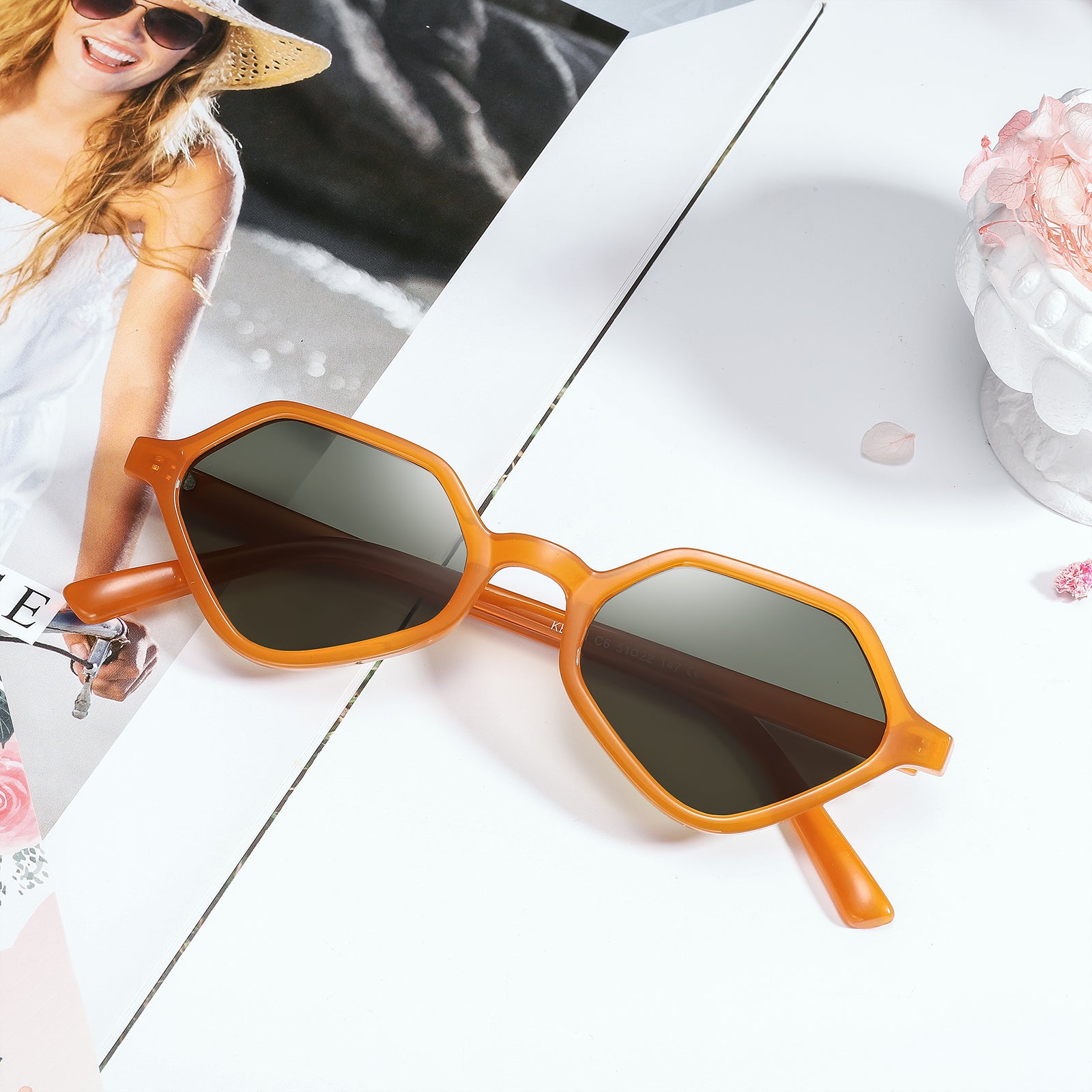 Orange Fashion Polygonal Sunglasses