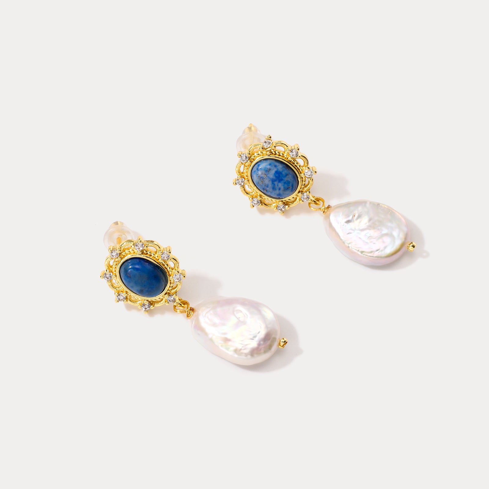 Sapphire Baroque Pearl Lapis Lazuli Earrings