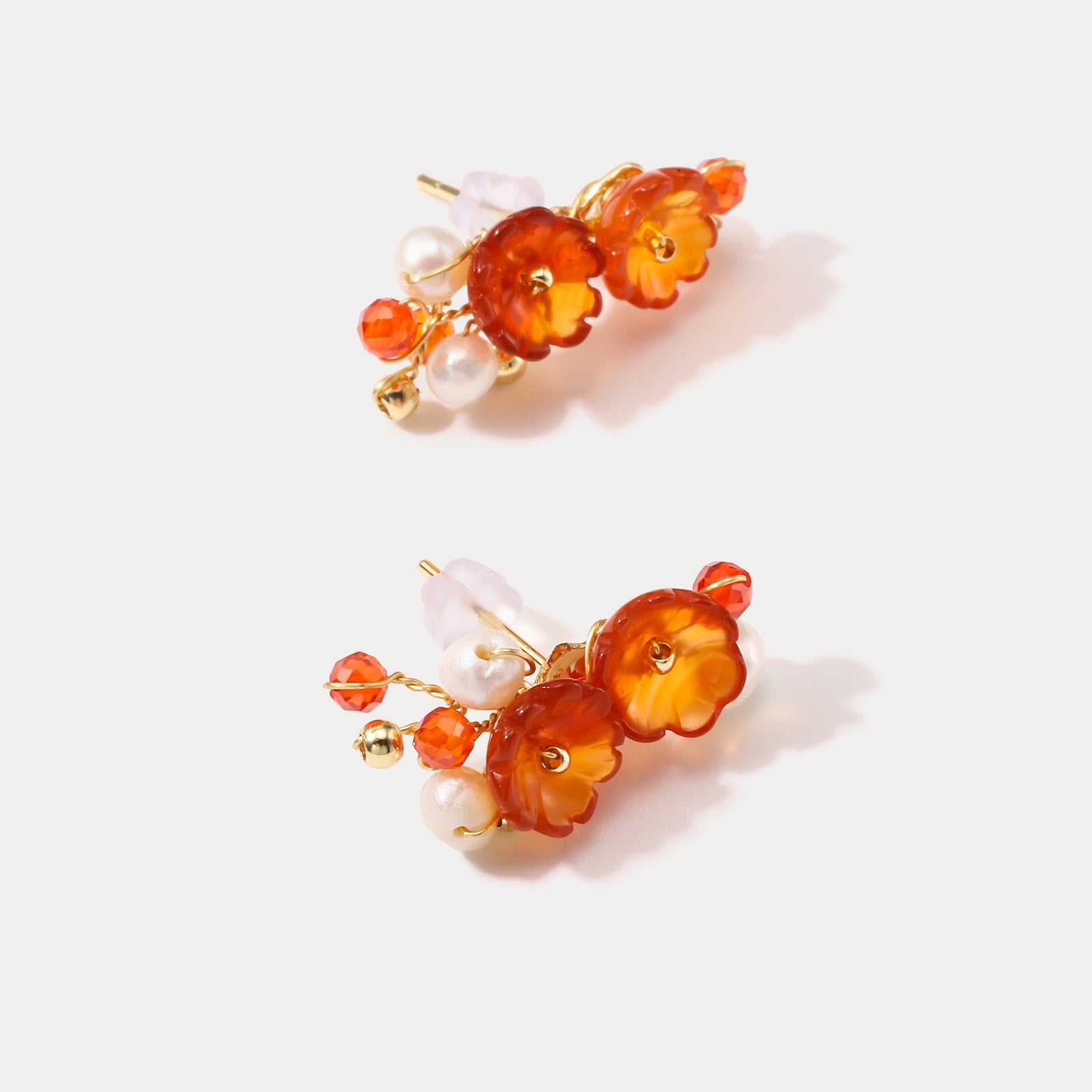 Orange Flower Baroque Pearl Earrings