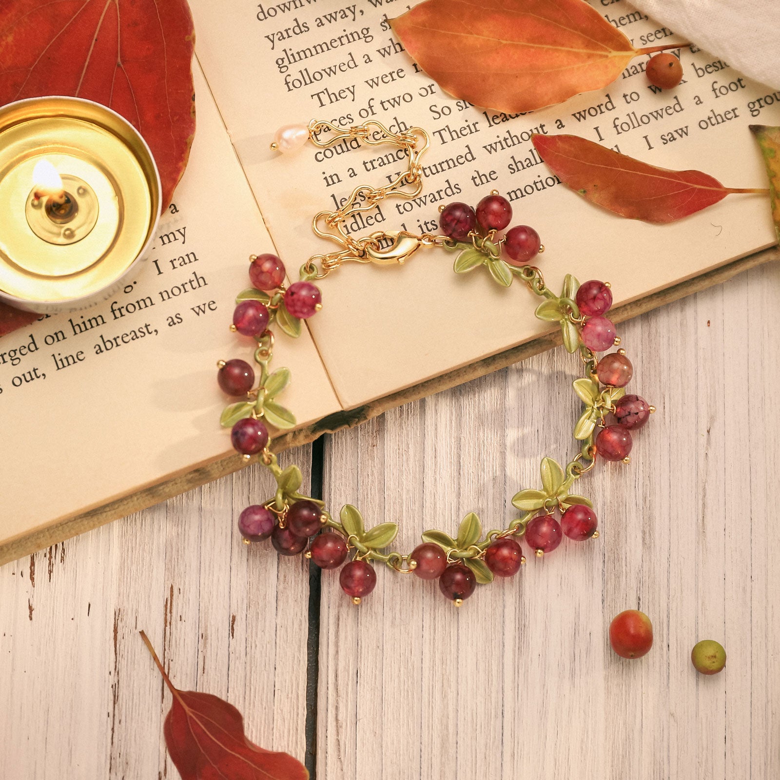 Cranberry Leaves Bracelet