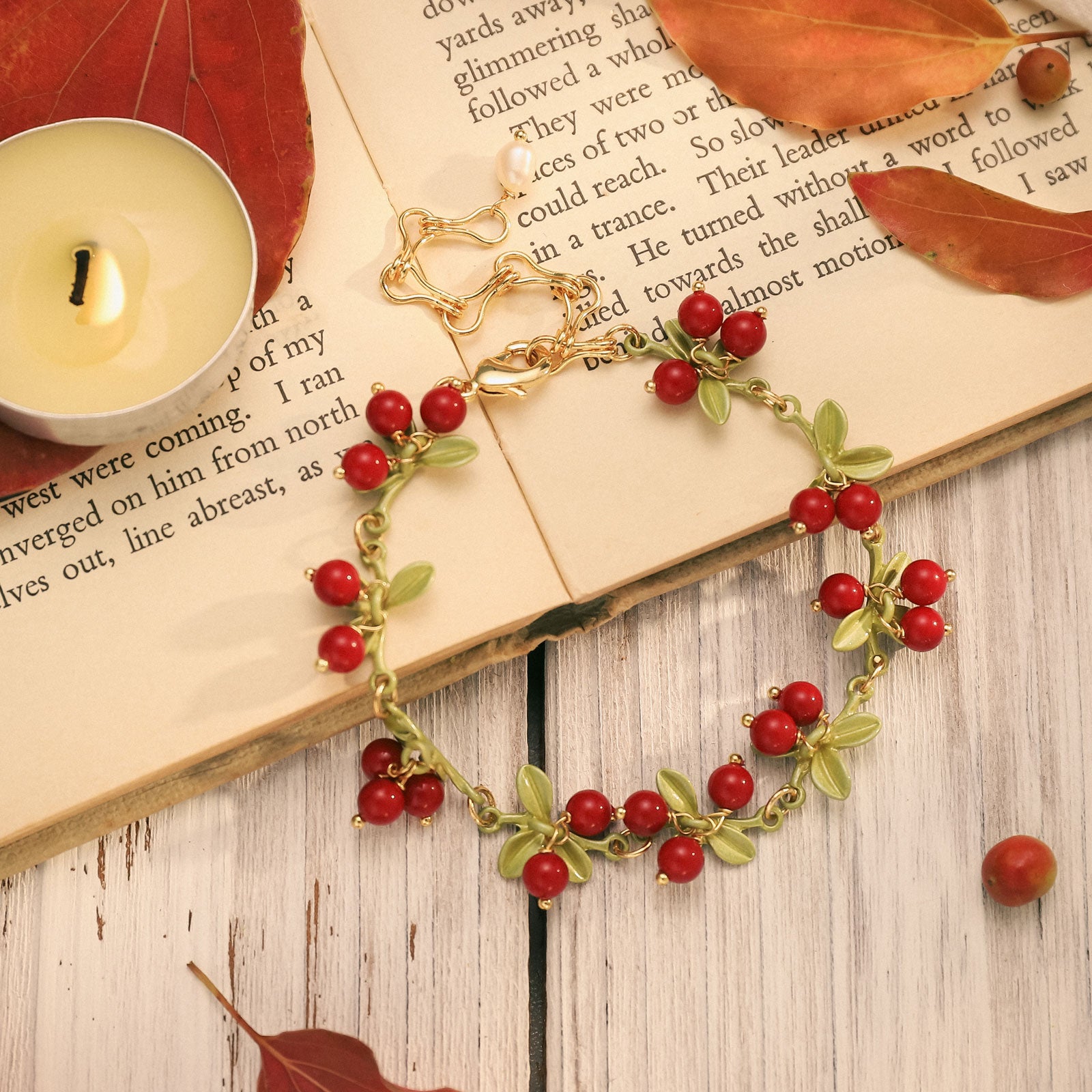 Cranberry Leaves Bracelet