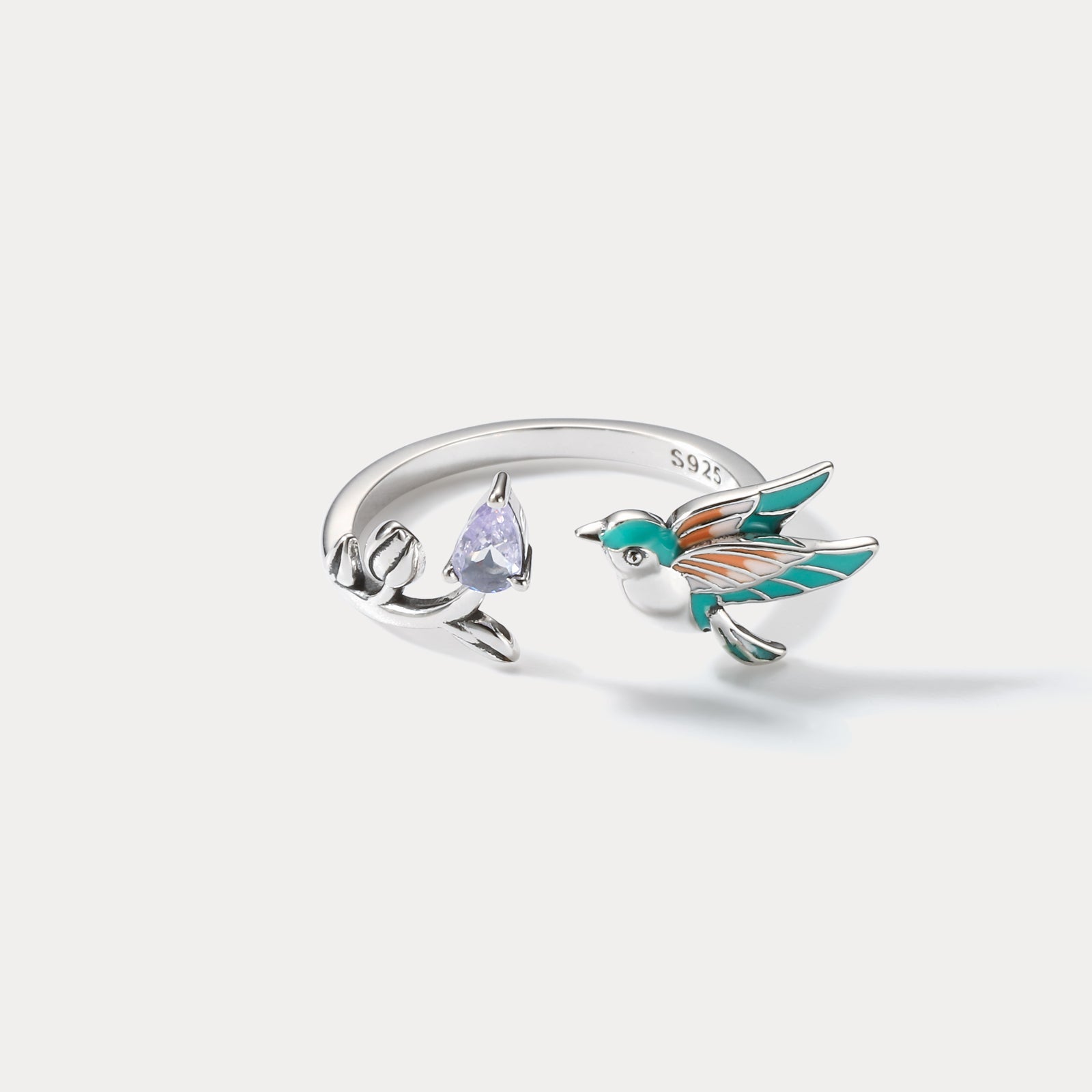Silver Hummingbird Cubic Zirconia Ring