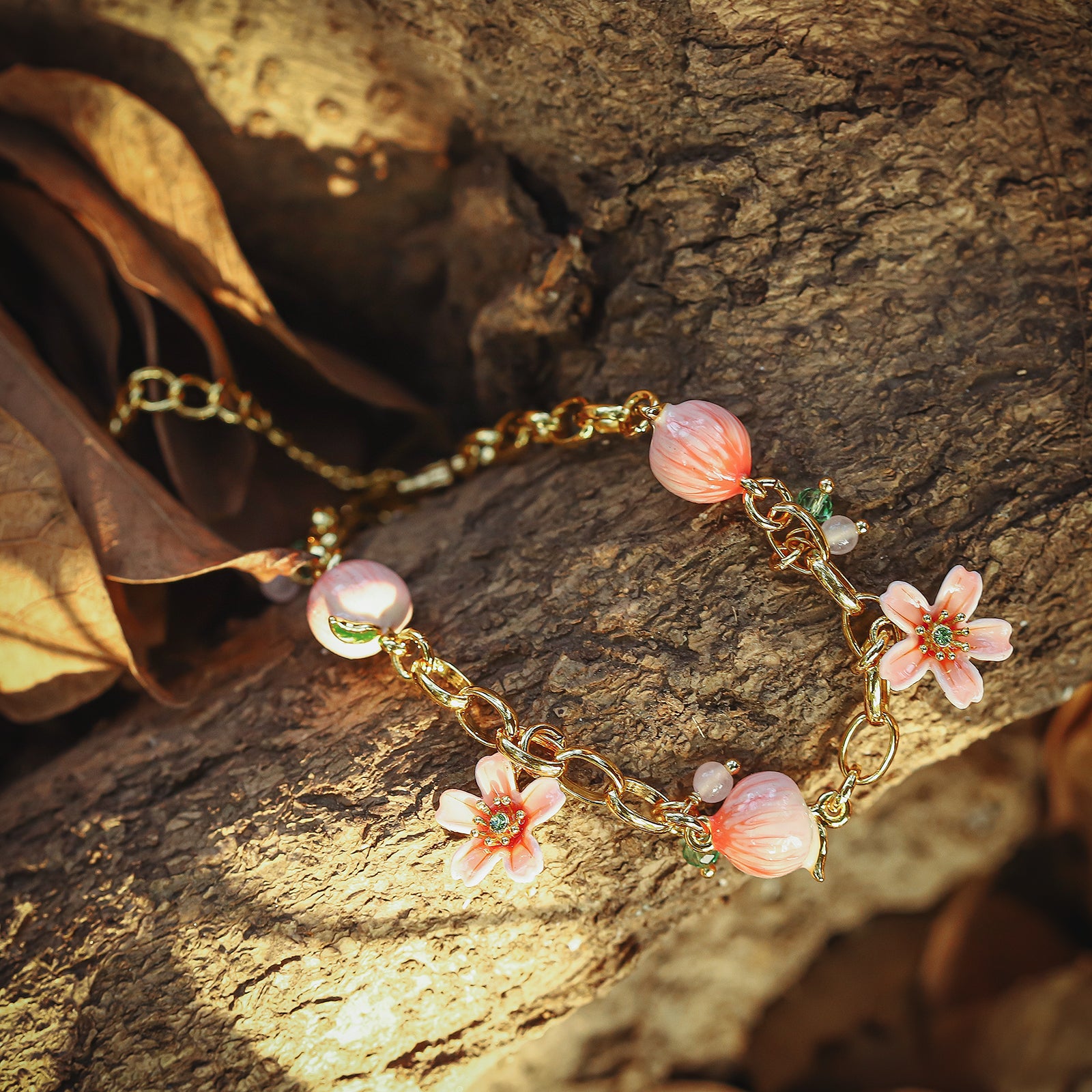peach blossom 18k gold bracelet