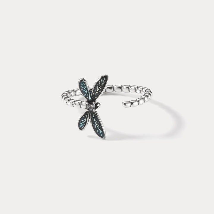 Silver Dragonfly Natural Ring