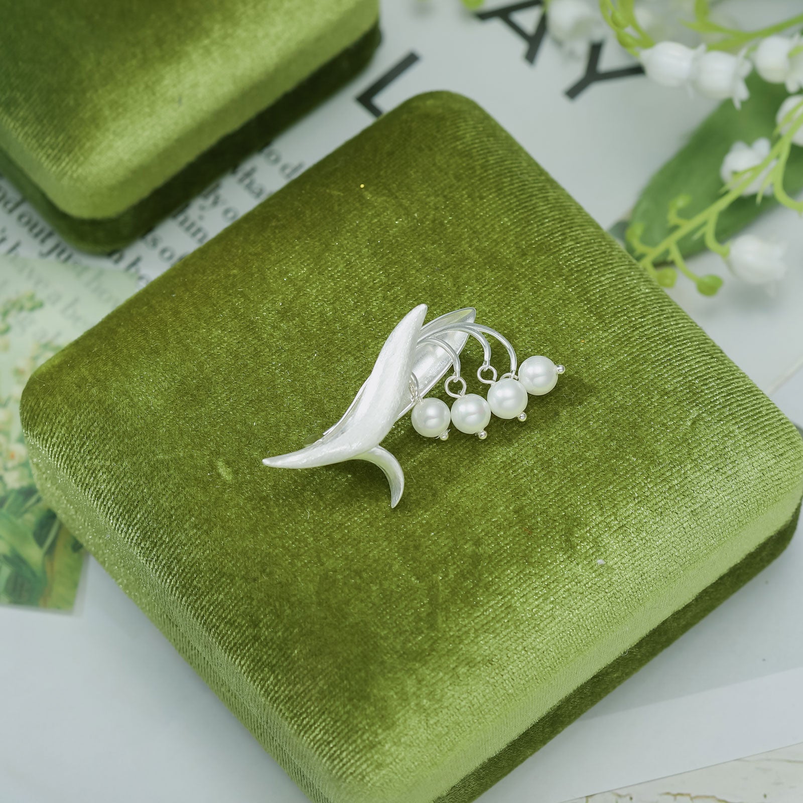 Silver Lily Of The Valley Pearl Flower Brooch