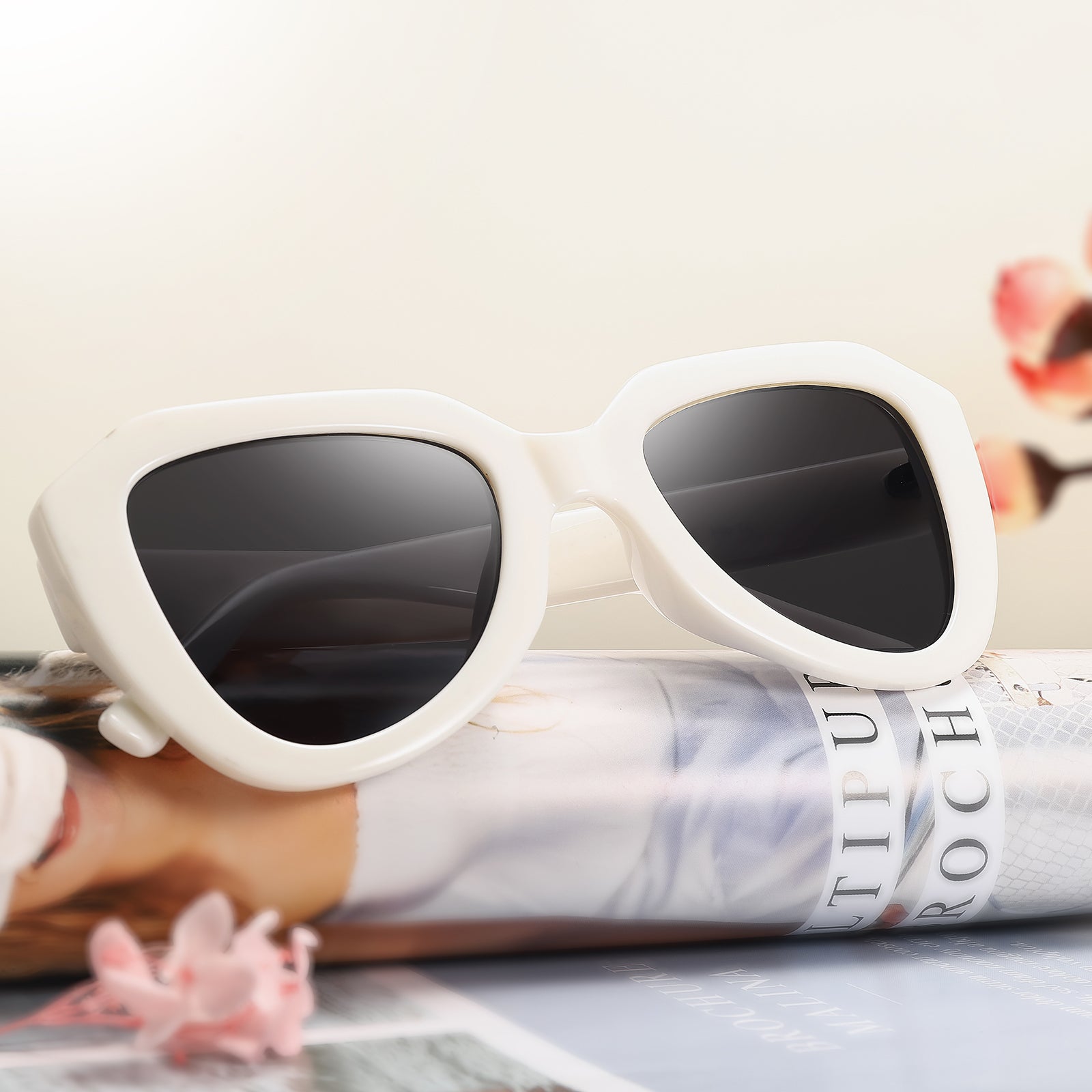White Irregular Trendy Sunglasses