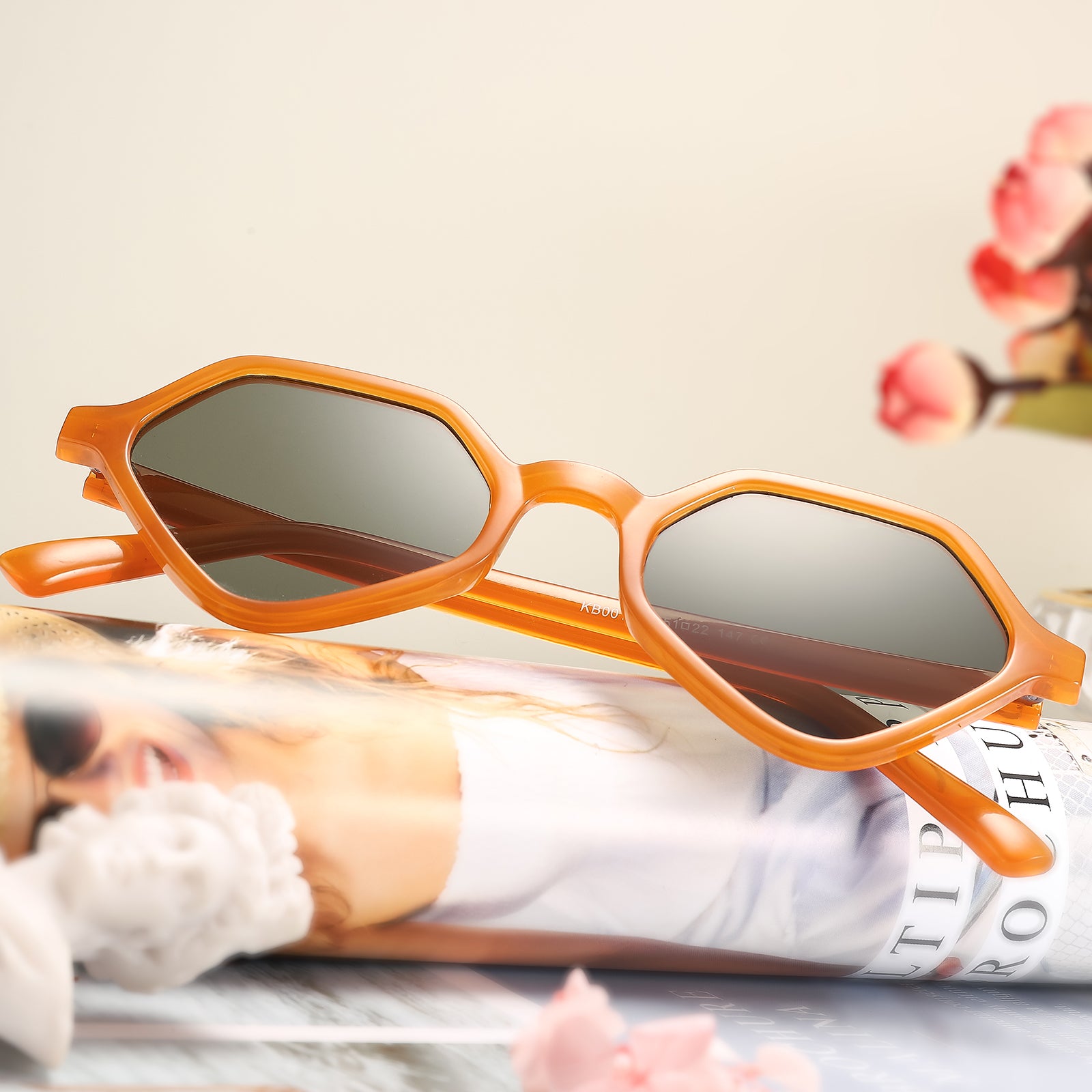 Orange Retro Polygonal Sunglasses