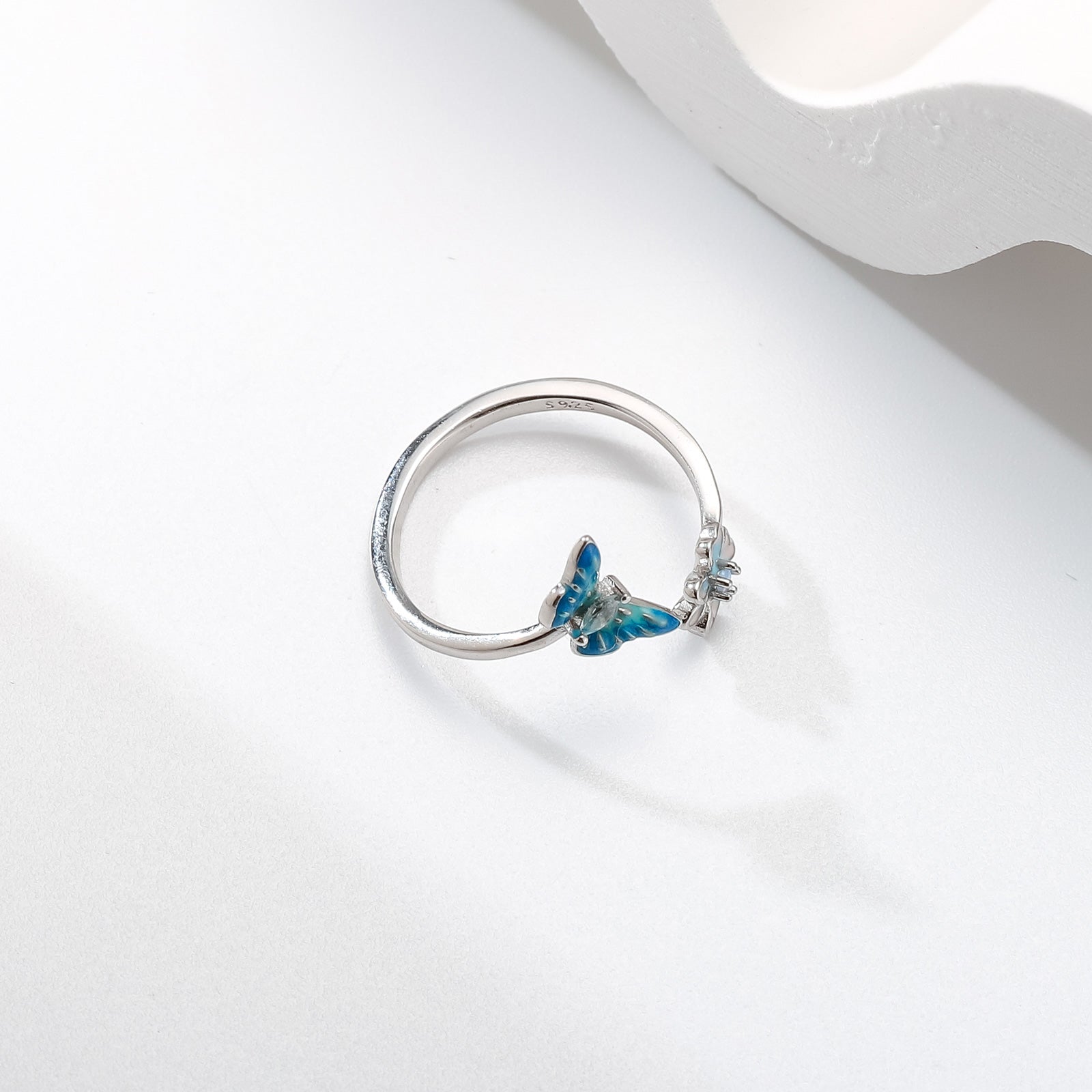 Flower Blue Butterfly Ring
