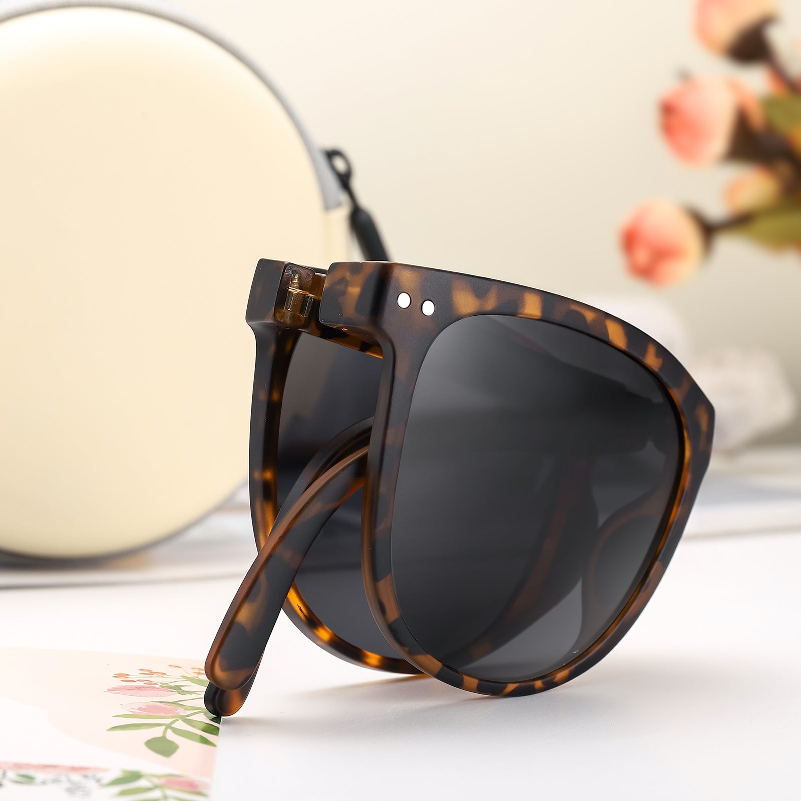 Tortoiseshell Black Folding Sunglasses