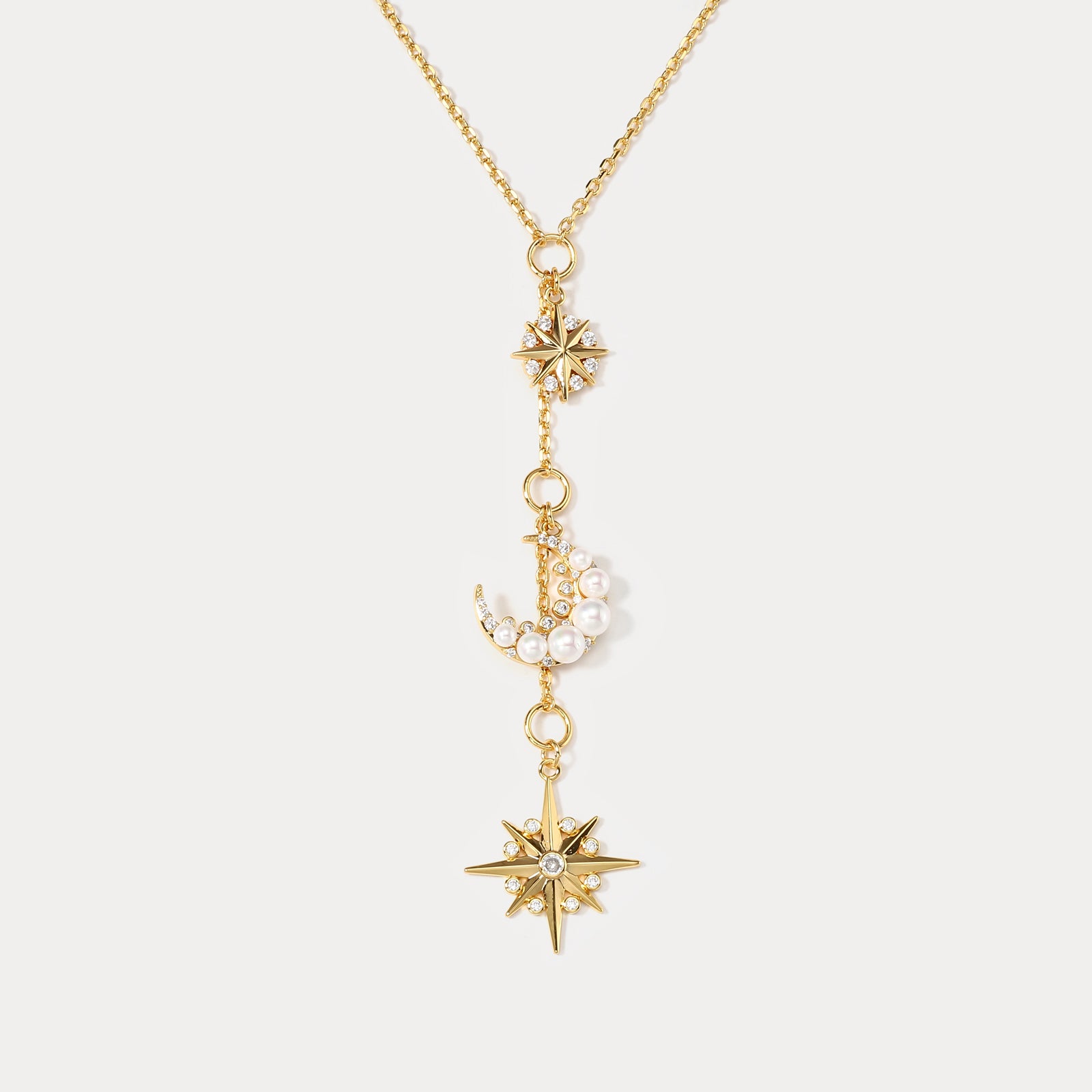 Selenichast Pearl Moon Star Necklace