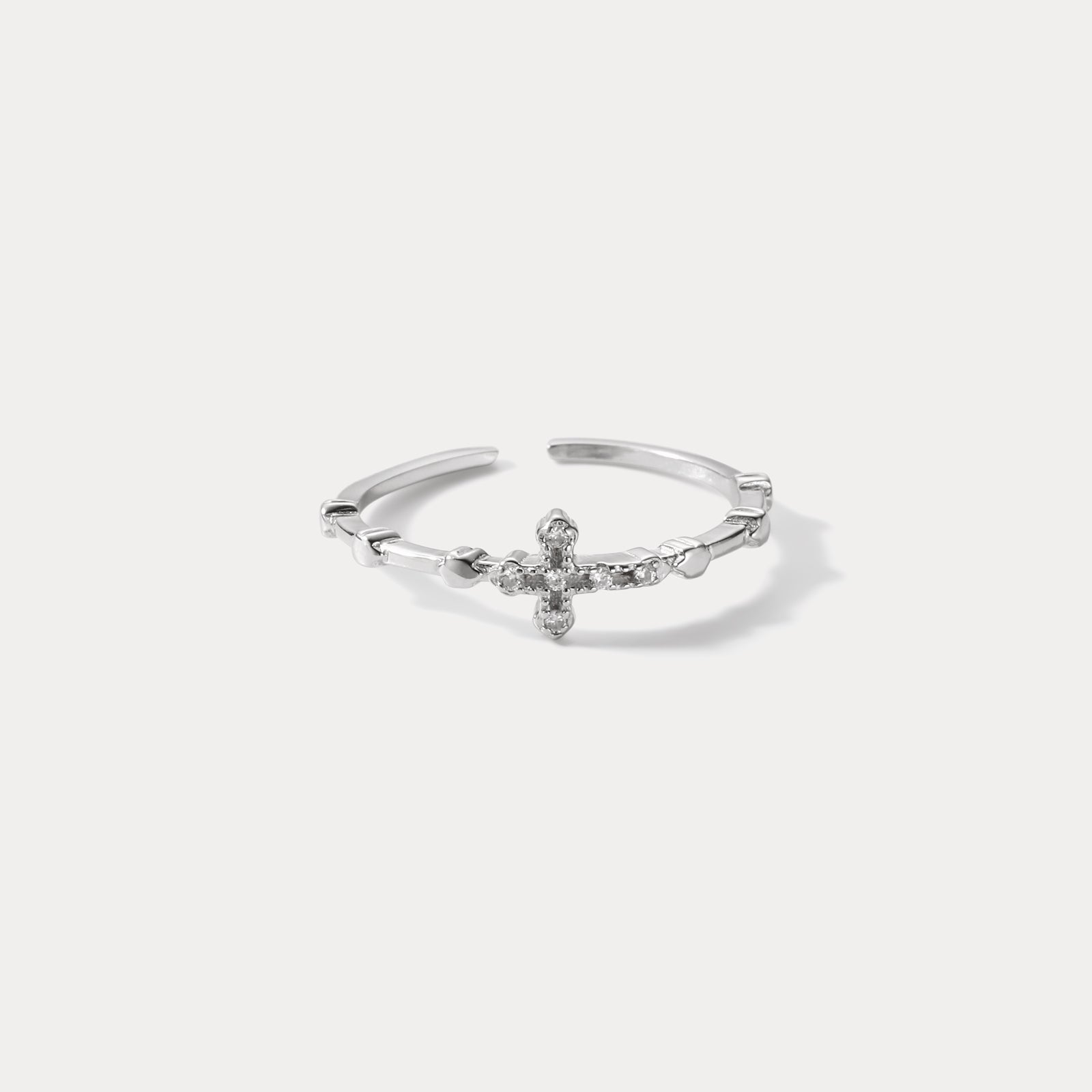 Silver Cross Adjustable Dainty Ring