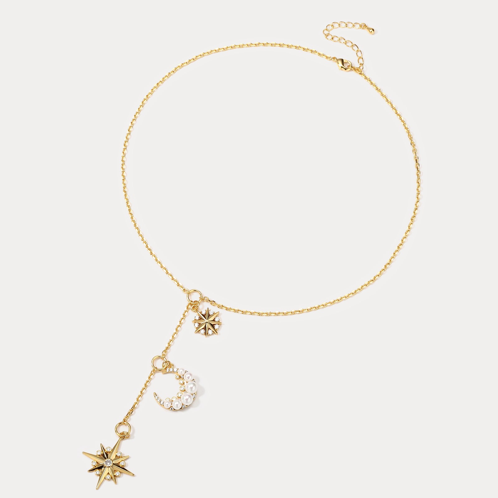 Pearl Moon Star Y Necklace
