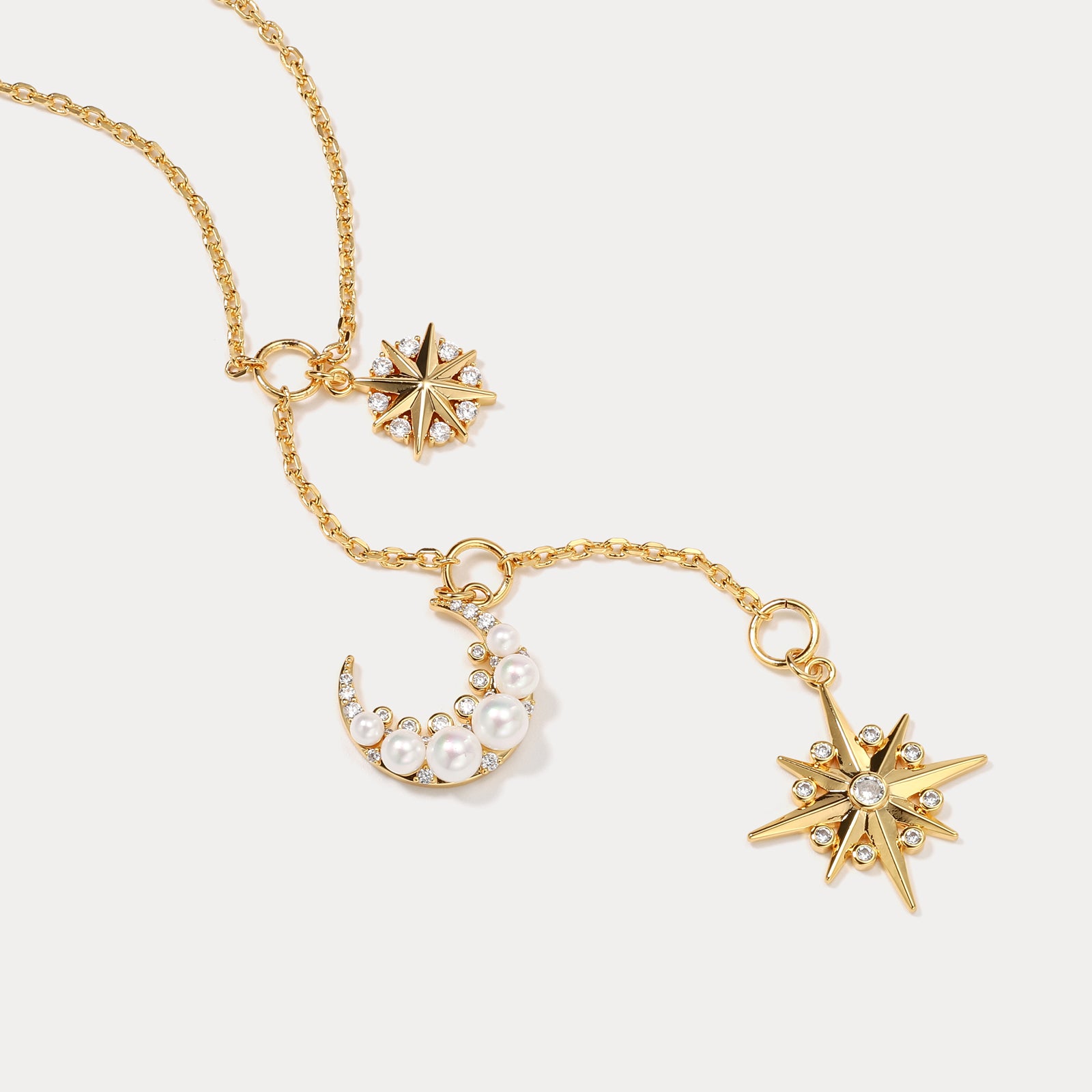 Pearl Moon Star Gold Necklace