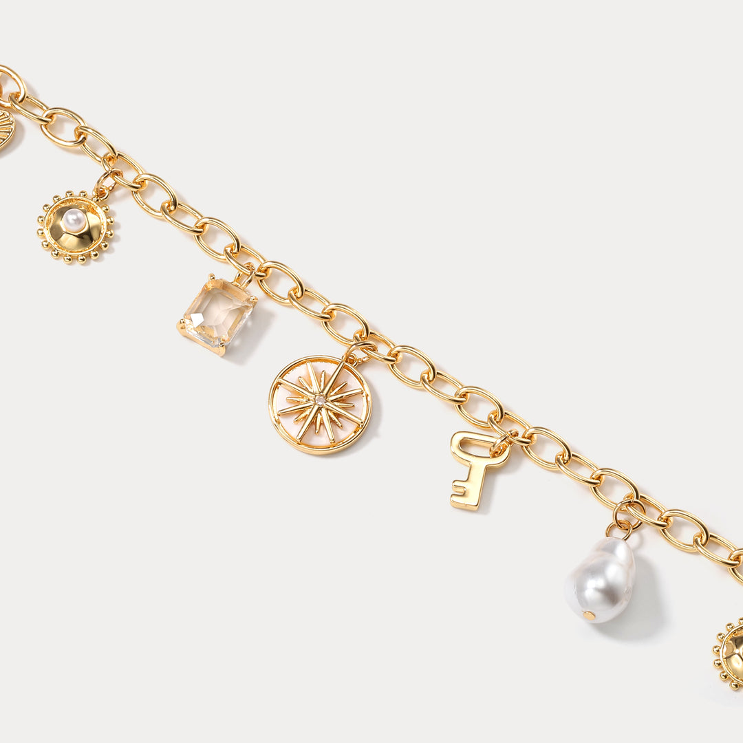 Pearl Moon Star Key Bracelet