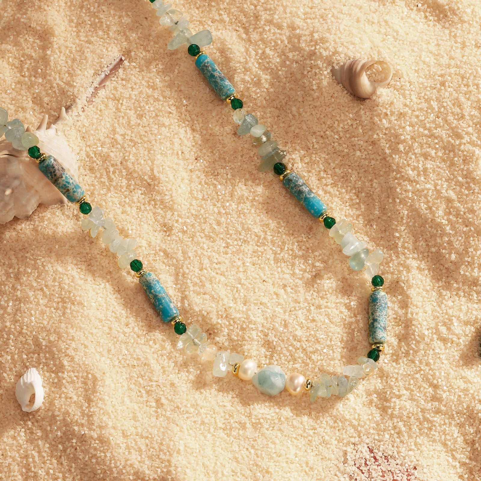 Blue Quartz Chip Stone Beaded Necklace