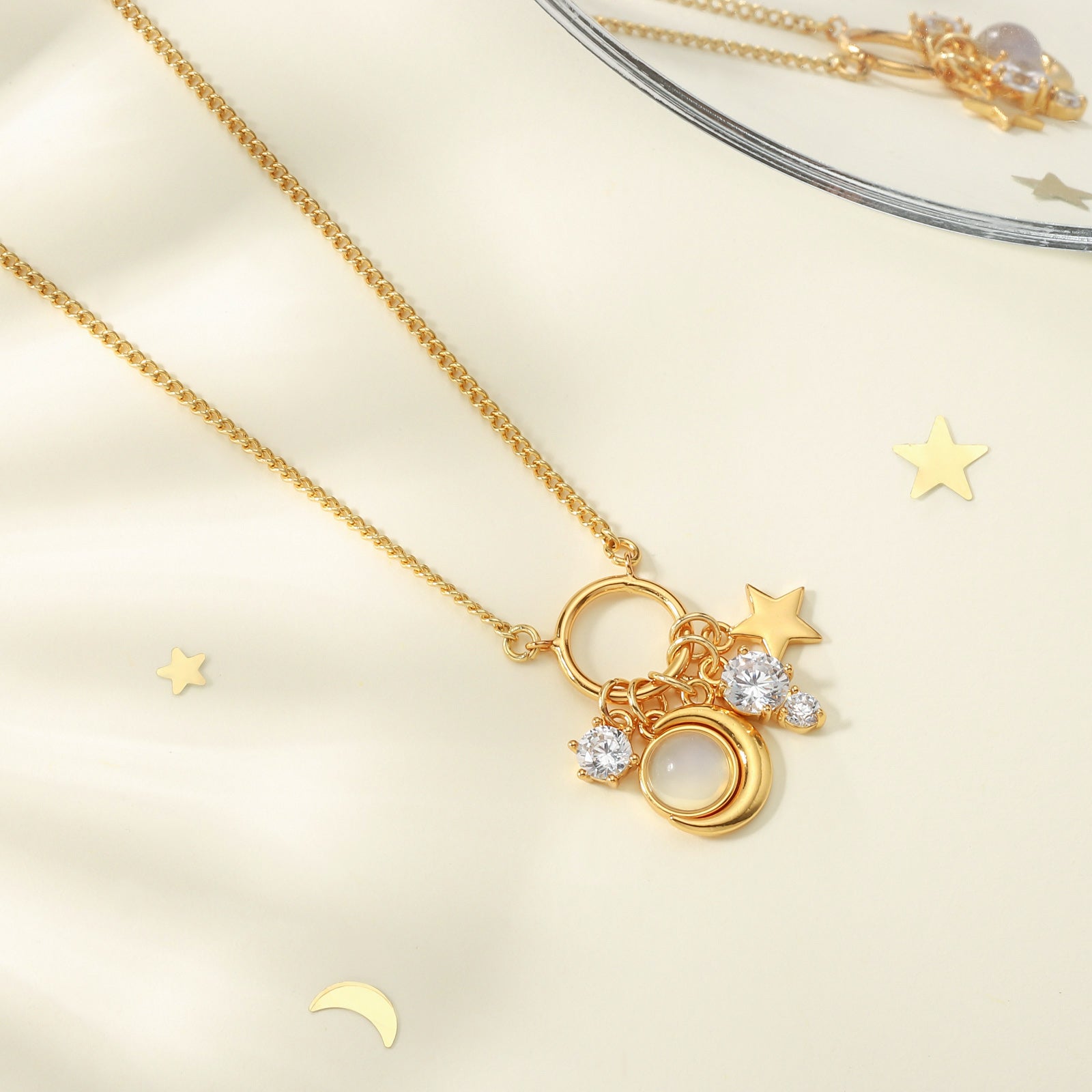 Moon Star Diamond Astrology Necklace
