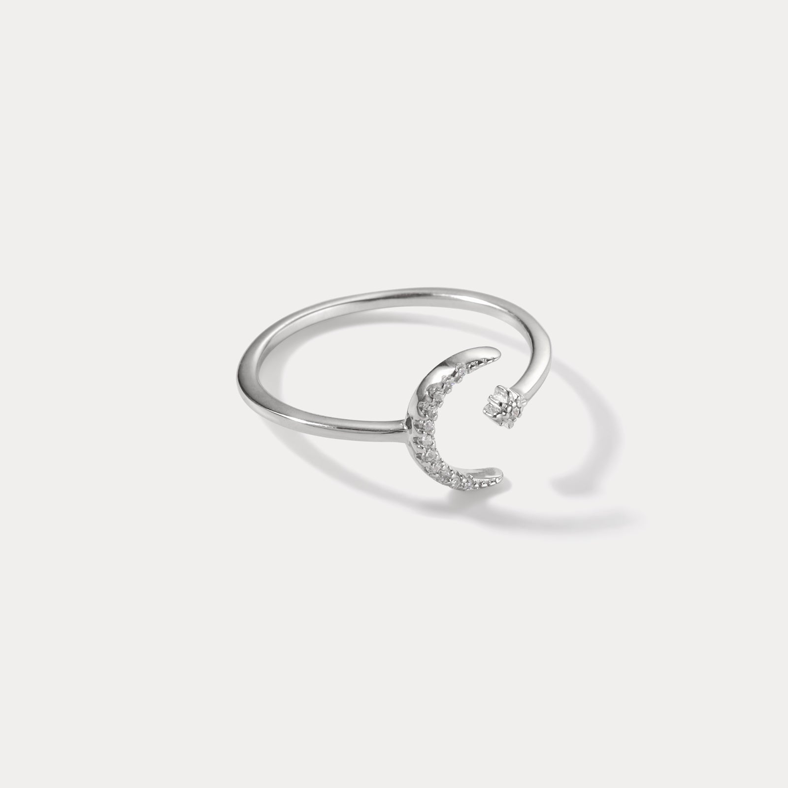 Silver Moon Rings Selenichast 925 Sterling Silver Moon Open Ring, Cubic Zirconia Ring ...