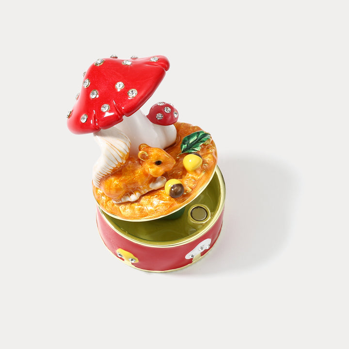 Mushroom House Squirrel Jeweled Trinket Enamel Box