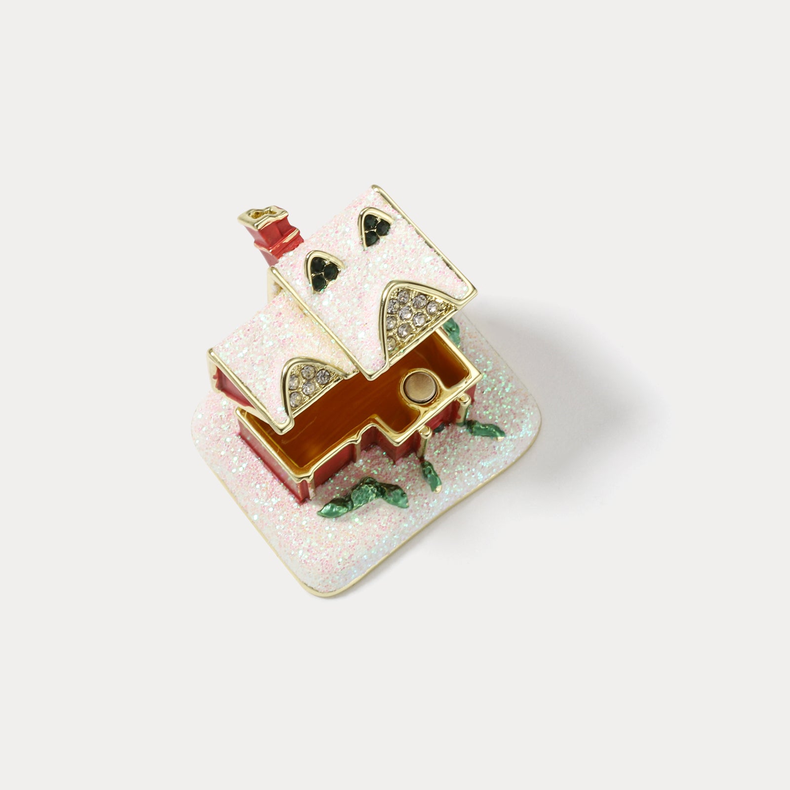 Christmas Snow House Vintage Jeweled Trinket Box